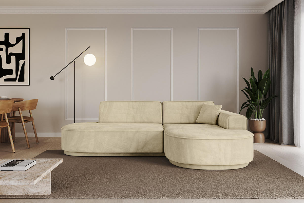 ECKSOFA Ottomane Rechts MARI-L1-v3 - 232x163x81 cm Beige Velours - Beige/Schwarz, Holzwerkstoff/Kunststoff (232/163cm) - ALTDECOR