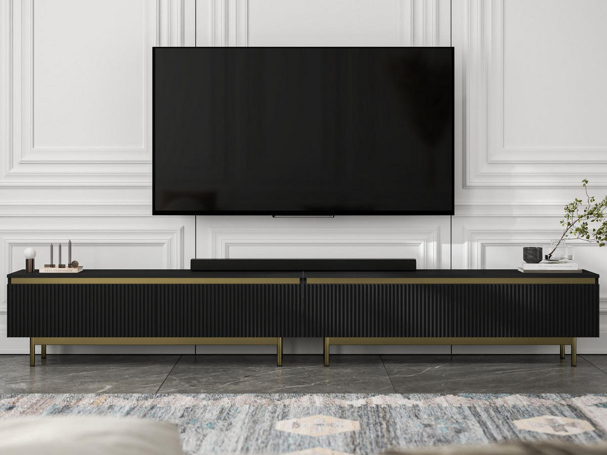 TV-LOWBOARD 2-er Set Selene Schwarz Matt mit goldfarbenem Metallrahmen 140 cm - Goldfarben/Schwarz, Holzwerkstoff/Metall (280/44/35cm) - Meble Lindner