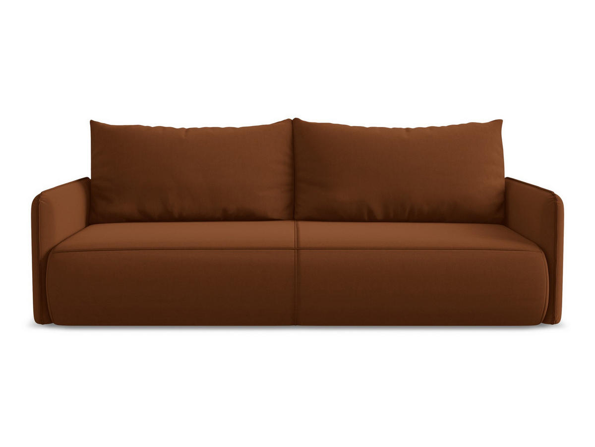 3-SITZER SOFA mit Schlaffunktion Samt Stoff Orange - Terracotta/Schwarz, Kunststoff/Textil (216/86/105cm) - Makamii