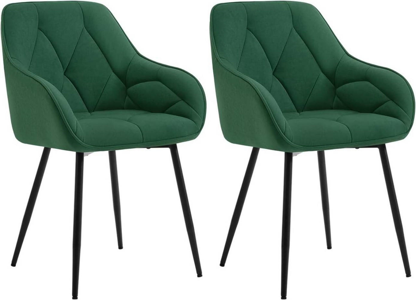 ESSZIMMERSTUHL 2er Set ergonomisch, aus Samt, Dunkelgrün - Dunkelgrün/Schwarz, Kunststoff/Textil (56/83.5/53cm) - Woltu