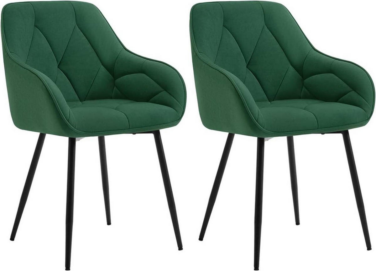 ESSZIMMERSTUHL 2er Set ergonomisch, aus Samt, Dunkelgrün - Dunkelgrün/Schwarz, Kunststoff/Textil (56/83.5/53cm) - Woltu