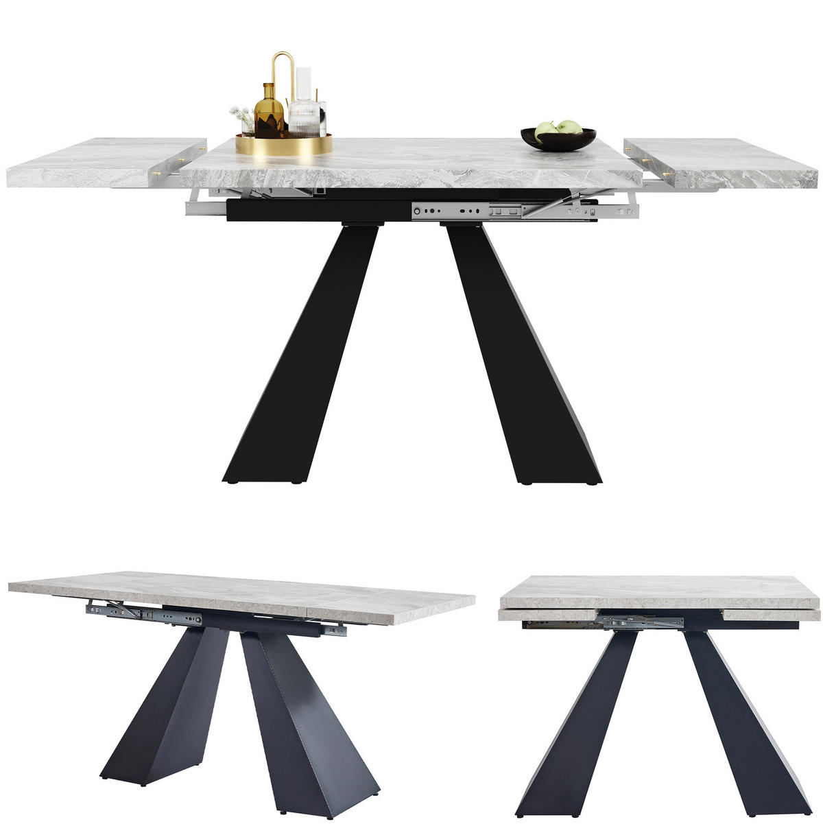 JEDÁLENSKÝ stôl 99-159/74/77 cm čierna/sivá, rozkladací z MDF a kovu - čierna, kompozitné drevo (159/74/77cm) - BEAOK