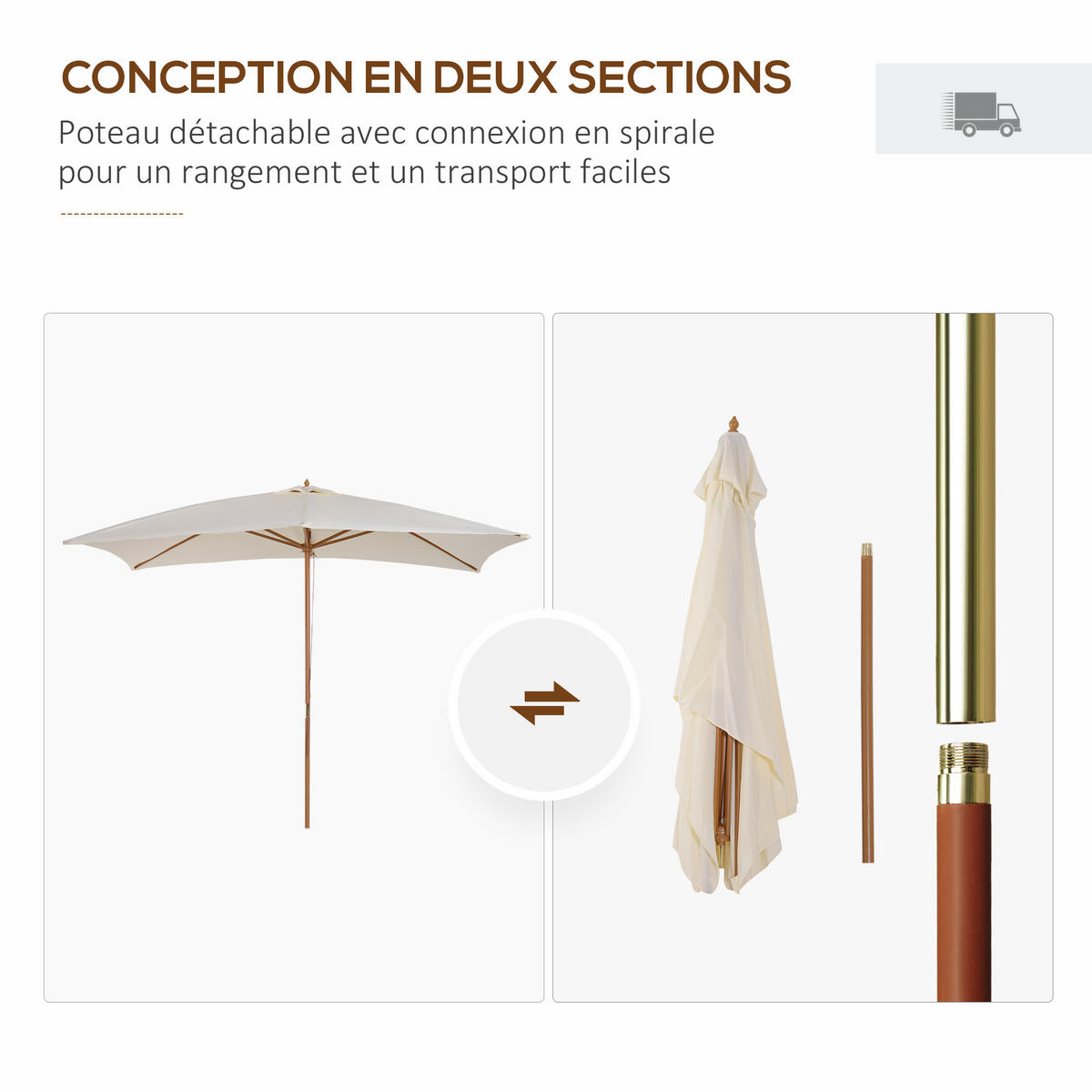 SONNENSCHIRM DE-11391 rechteckig, doppeltes Dach, 3 x 2 m Creme - Beige, Holzwerkstoff (200/295cm) - ComfortXL