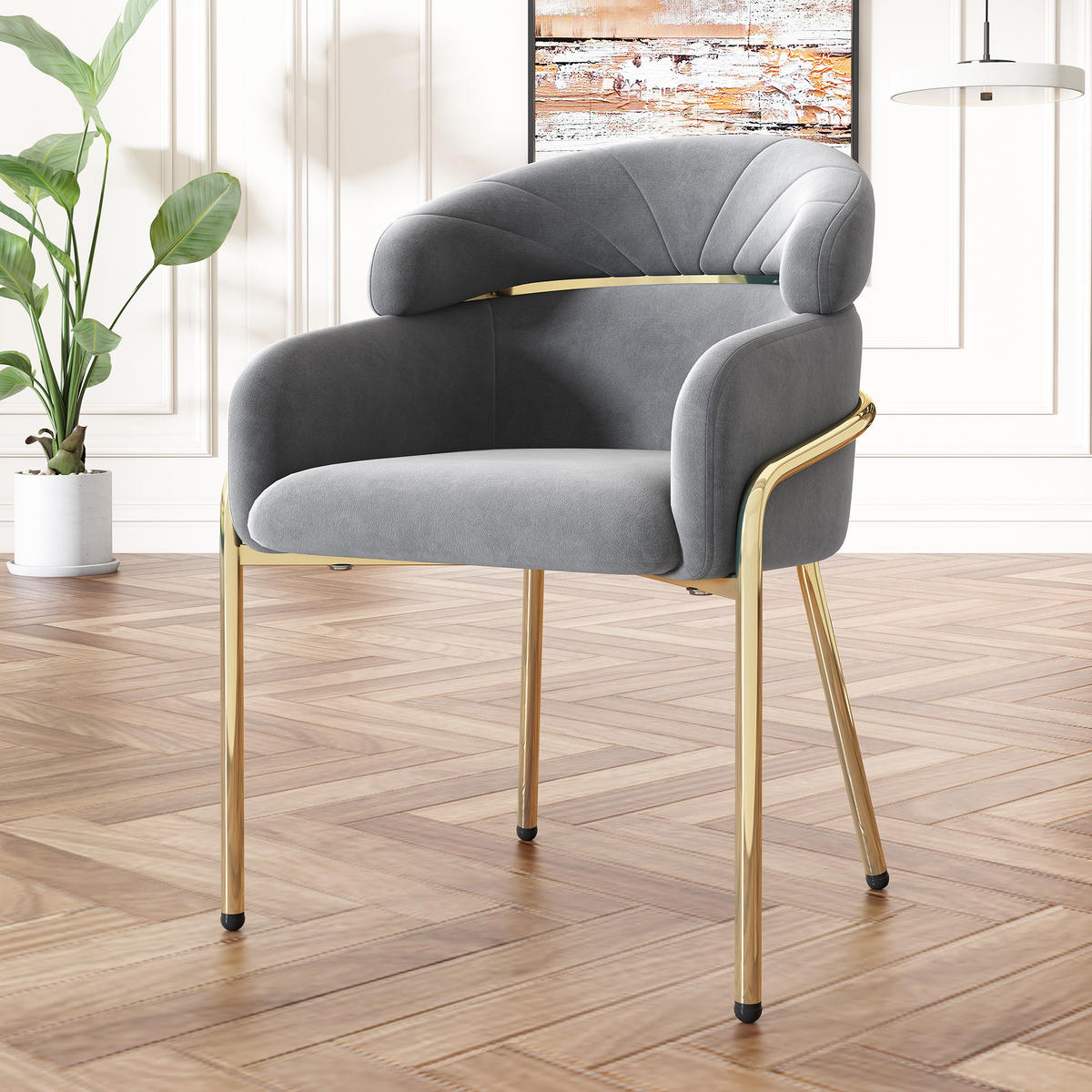 ESSZIMMERSTUHL 2er Set Samt Grau Metallbeine - Grau, Textil (55/78/57cm) - FLIEKS