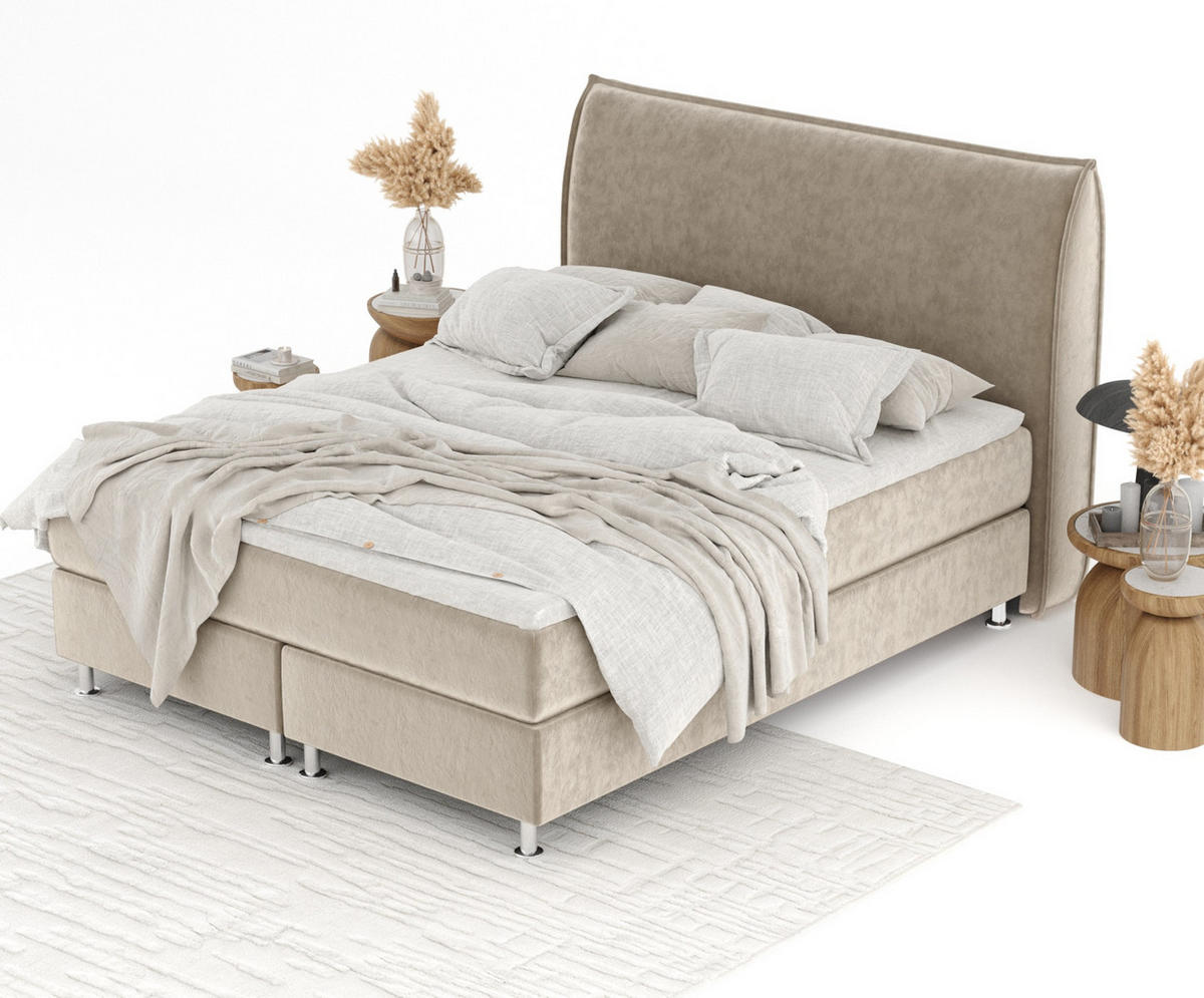 BOXSPRINGBETT Chermin Beige 200/200 cm mit Latex-Topper - Beige/Silberfarben, Holz/Holzwerkstoff (200/200cm) - Maison de Reve