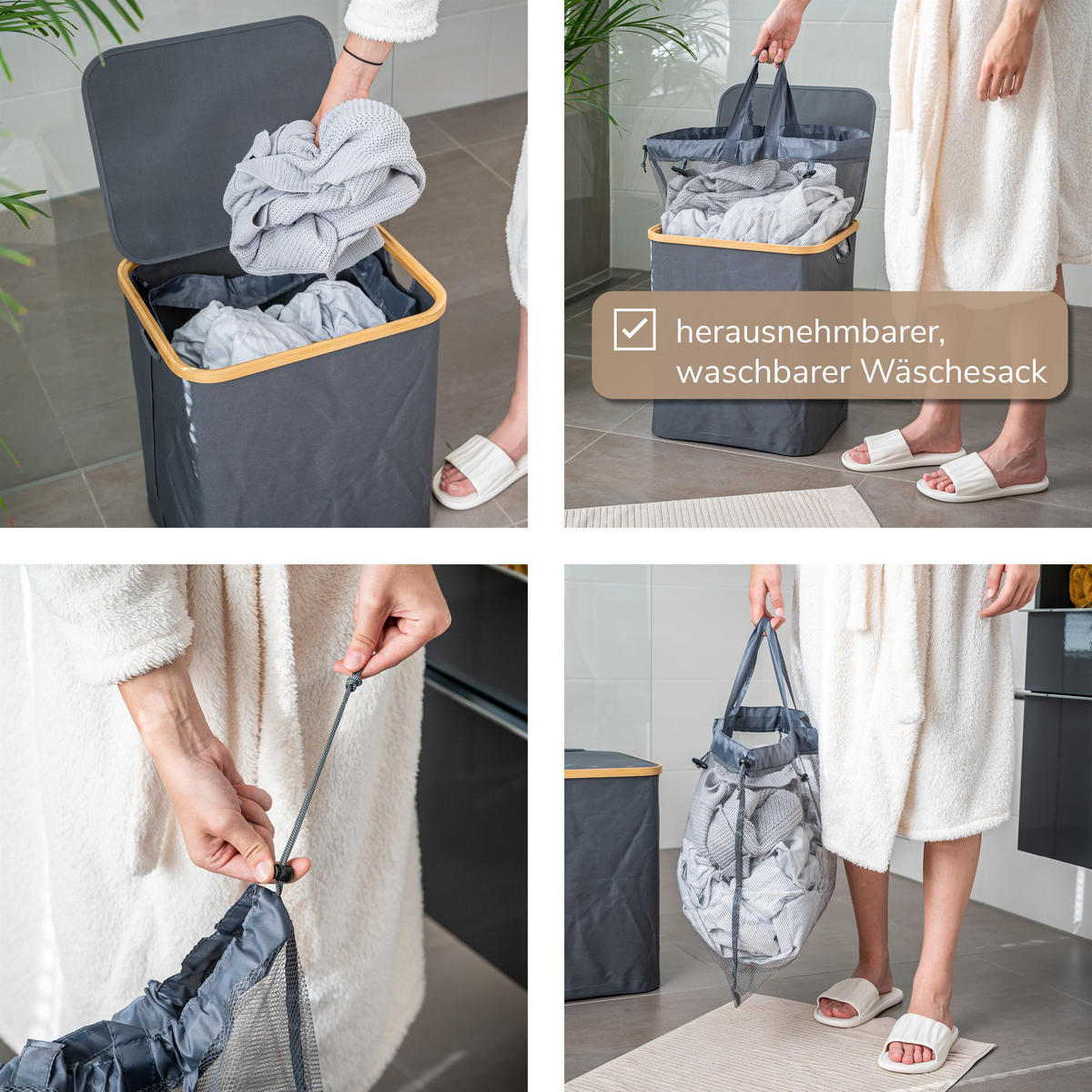 WÄSCHESAMMLER 60 Liter, grau - Grau, Textil (41/45.5/33cm) - bremermann