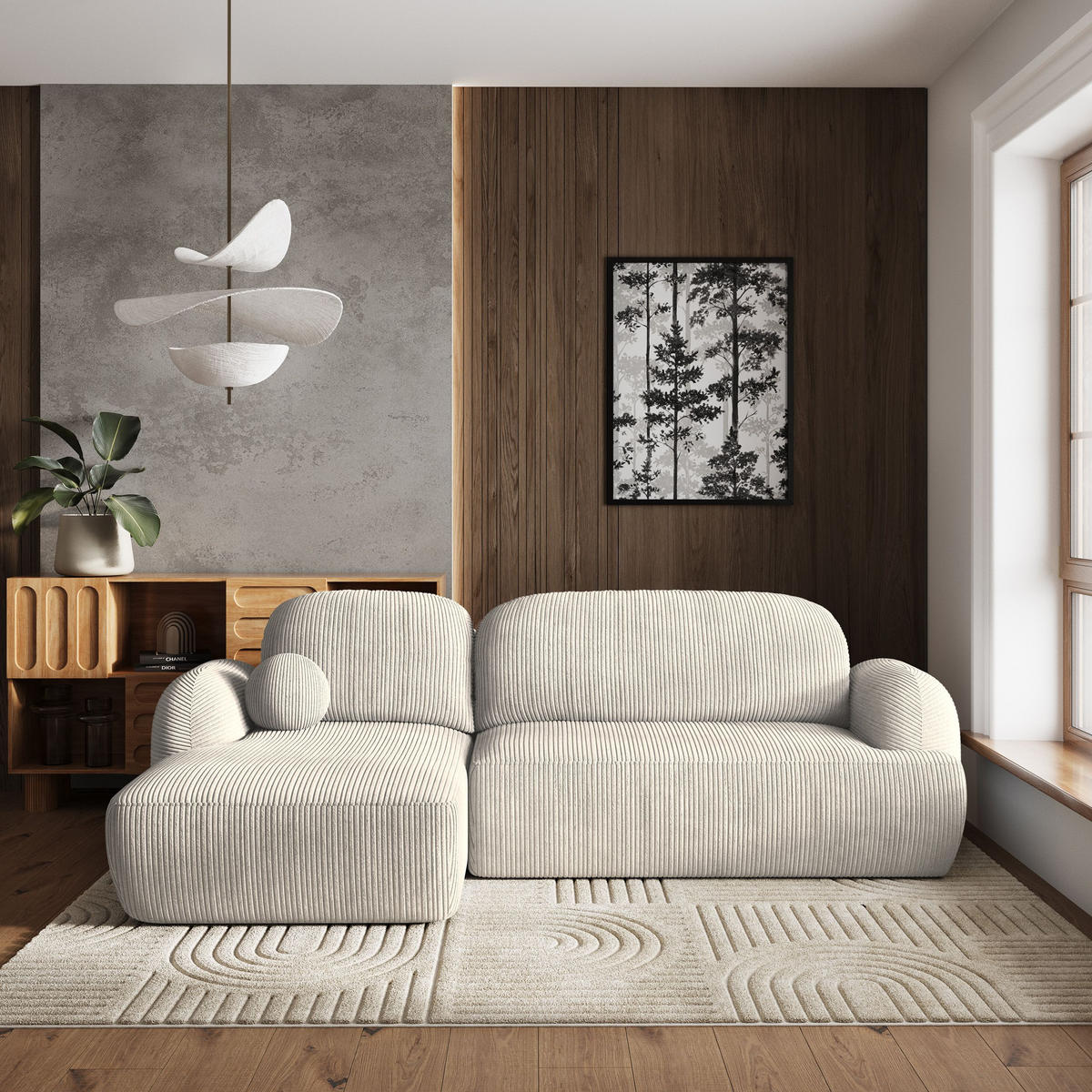 ROHOVÁ SEDAČKA MODENZA krémová - černá/krémová, dřevo/textil (266/148cm) - MASSENO