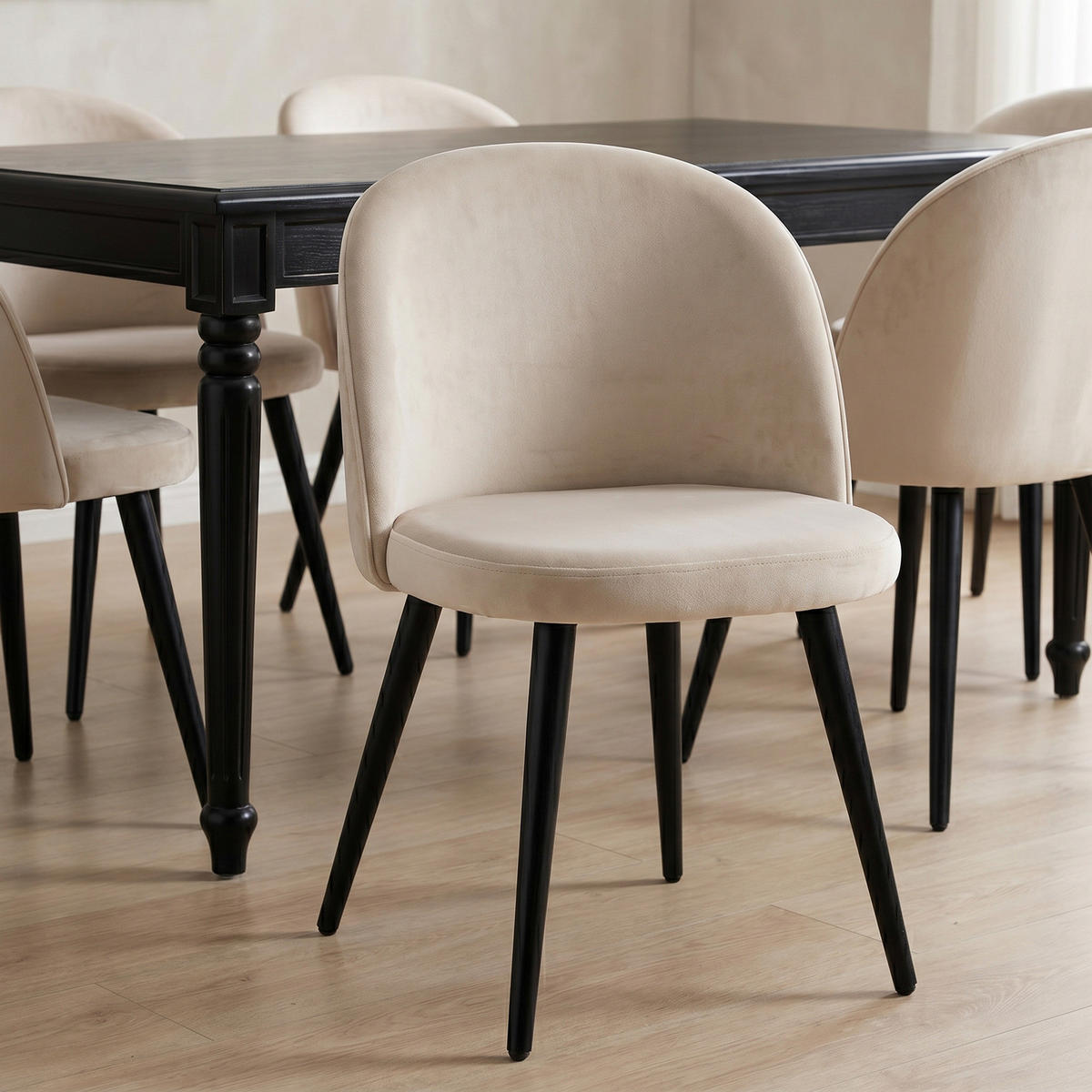 ESSGRUPPE Amaretta mit Esstisch Schwarz und 6 Stühlen Beige, 180 x 100 cm - Beige, Holz/Textil (180/75/100cm) - ebuy24