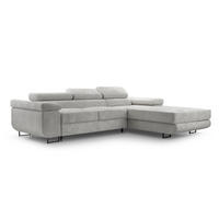 ECKSOFA NOLA Hellgrau L - Rechts Cord - Hellgrau/Schwarz, Textil/Metall (280/203cm) - Luxkor24