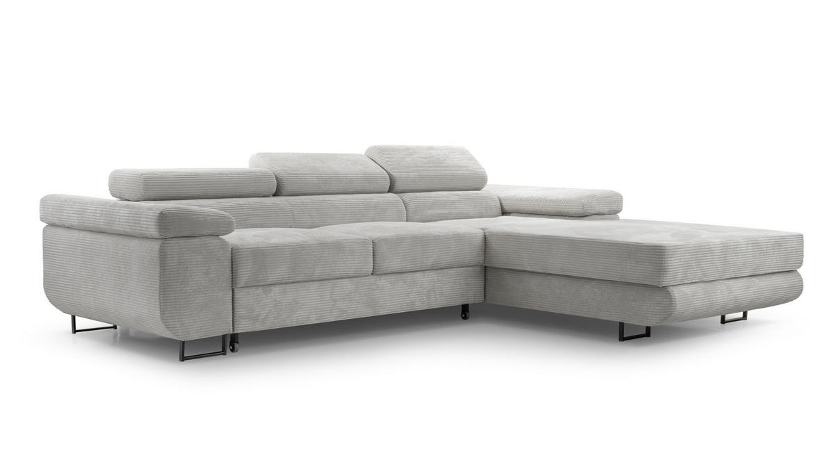 ECKSOFA NOLA Hellgrau L - Rechts Cord - Hellgrau/Schwarz, Textil/Metall (280/203cm) - Luxkor24