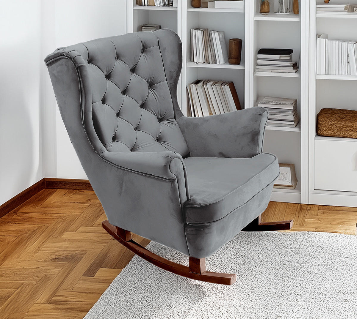 SCHAUKELSESSEL mit gepolstertem Sitz und Armlehnen, 102x81x95 cm, Asche_29858 - Dunkelgrau/Braun, Holz/Textil (81/102/95cm) - DomoHome
