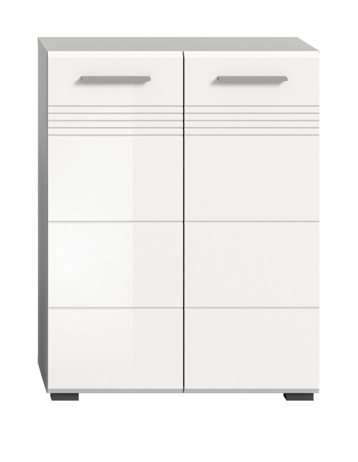 MIDISCHRANK weiß Hochglanz, grau 60 cm, Badschrank mit Soft-Close - Weiß Hochglanz/Silberfarben, Holzwerkstoff/Kunststoff (60/80/30cm) - Inn.Furn