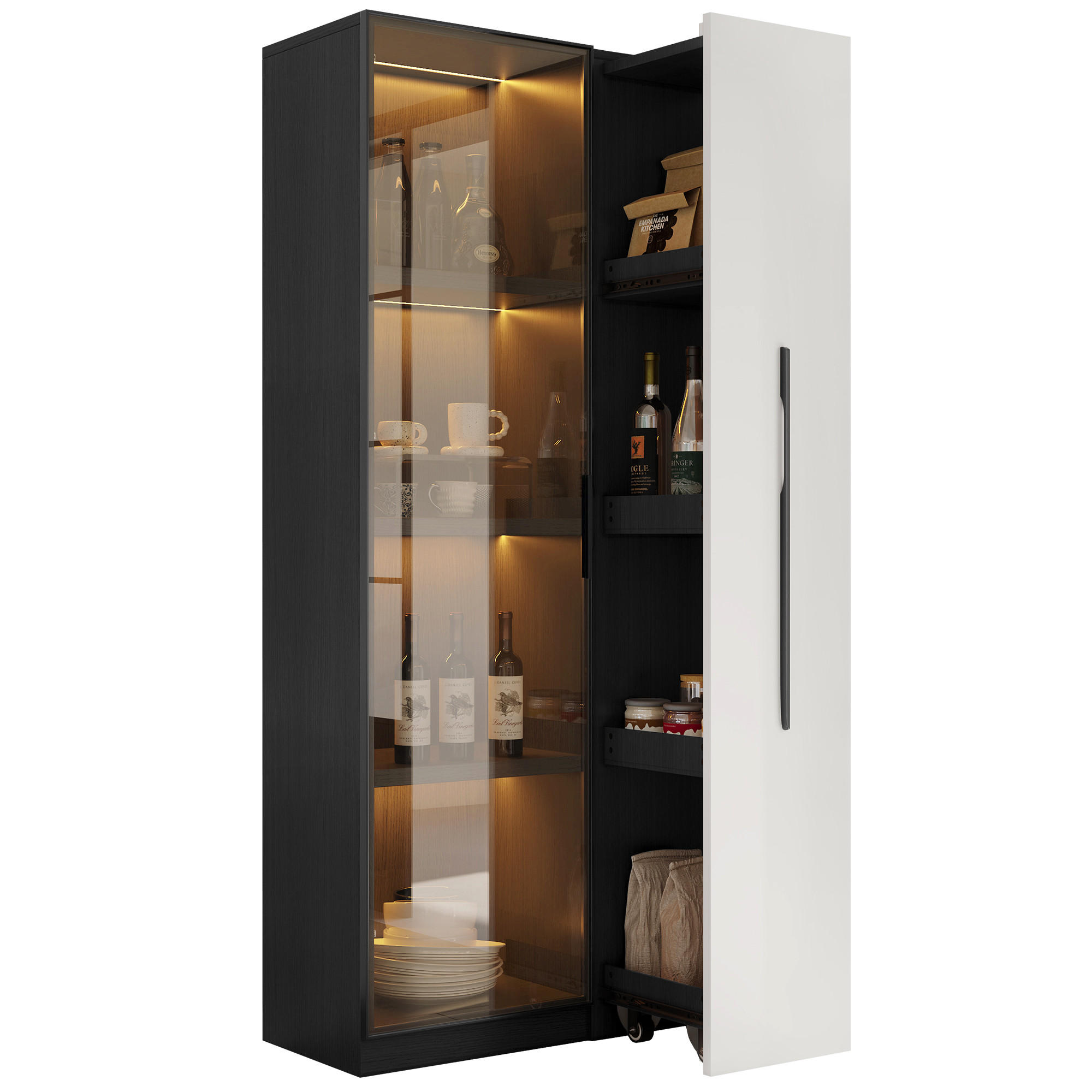VITRINE 160cm Glas LED Aluminium Rollen modern - Multicolor, Holzwerkstoff (70/160/40cm) - FLIEKS