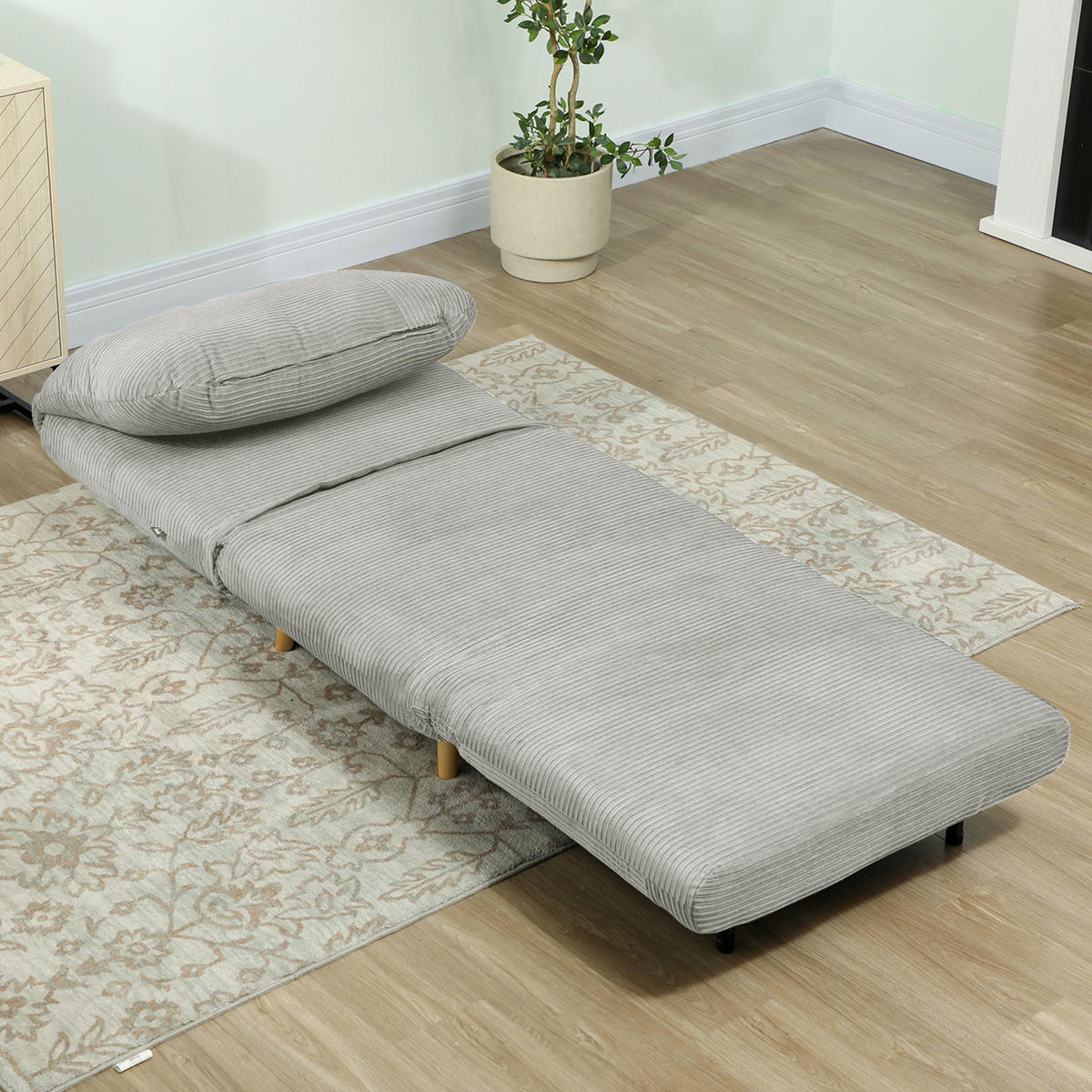 2-IN-1 Schlafsofa Schlafsessel Klappmatratze Gästebett Klappbett Grau - Naturfarben/Grau, Holz/Textil (89/83/82cm) - HOMCOM