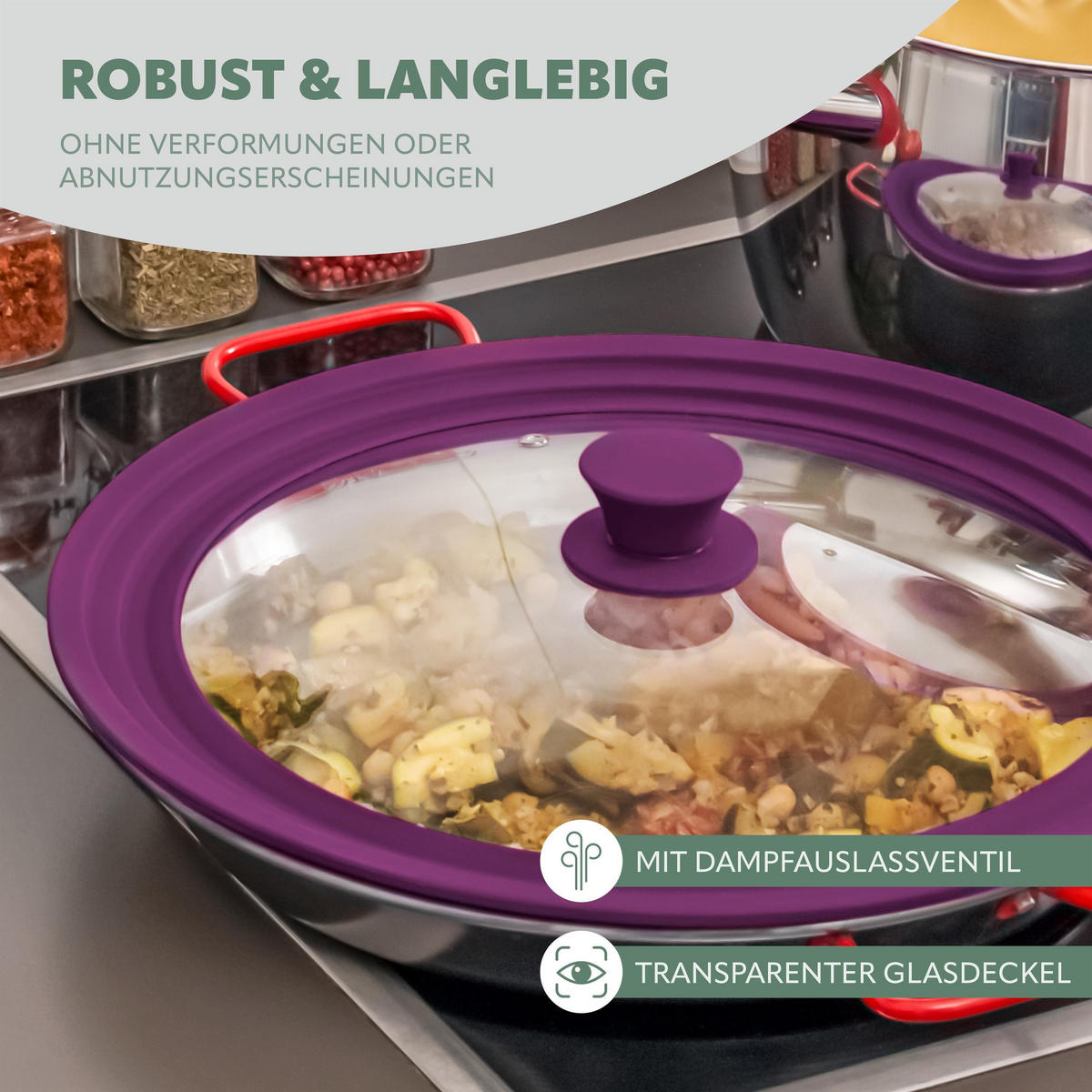 UNIVERSAL-GLASDECKEL, 30/32/34 cm, lila - Lila, Glas (35/35/6cm) - bremermann