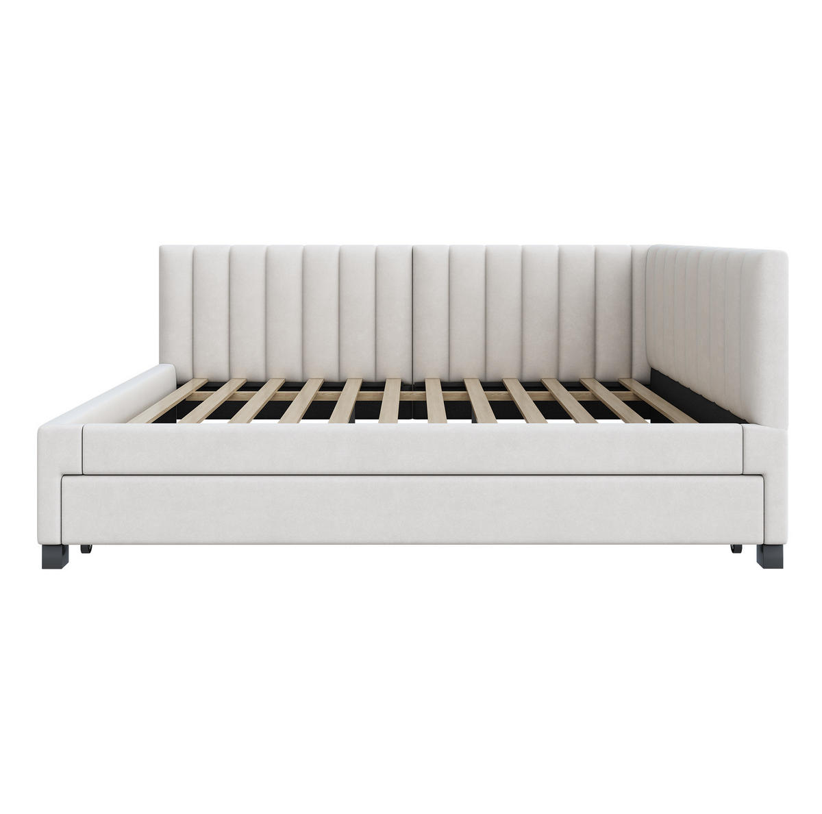 POLSTERBETT 140/200 cm mit ausziehbarem Bett und Kopfteil Samt Beige - Beige, Leder (140/200cm) - OKWISH