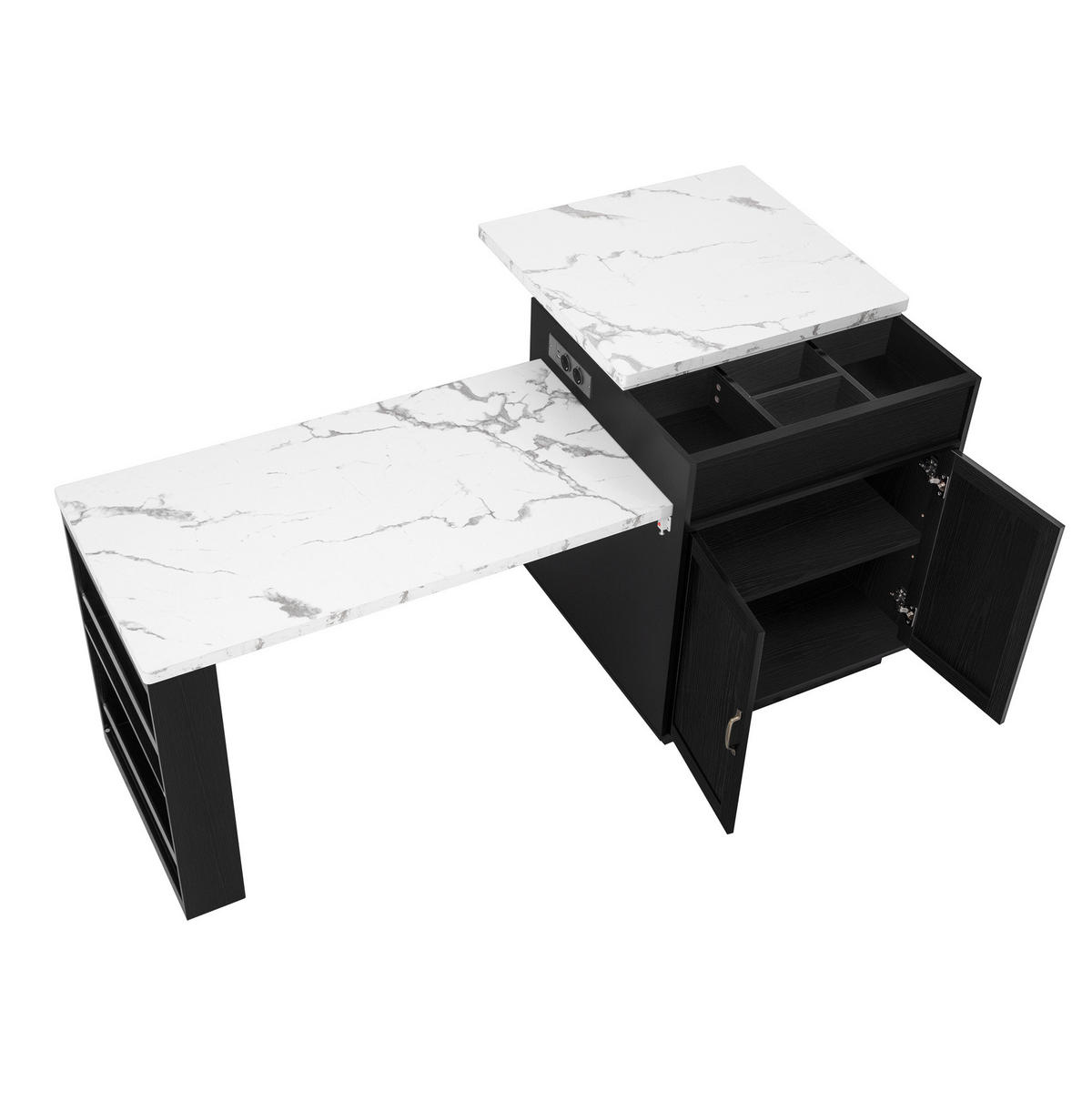 KUCHYNSKÝ ostrovček 125,5–187,5 × 71 × 93 cm, MDF, čierny, výsuvný s LED - čierna, kompozitné drevo (125.5/93/71cm) - BEAOK