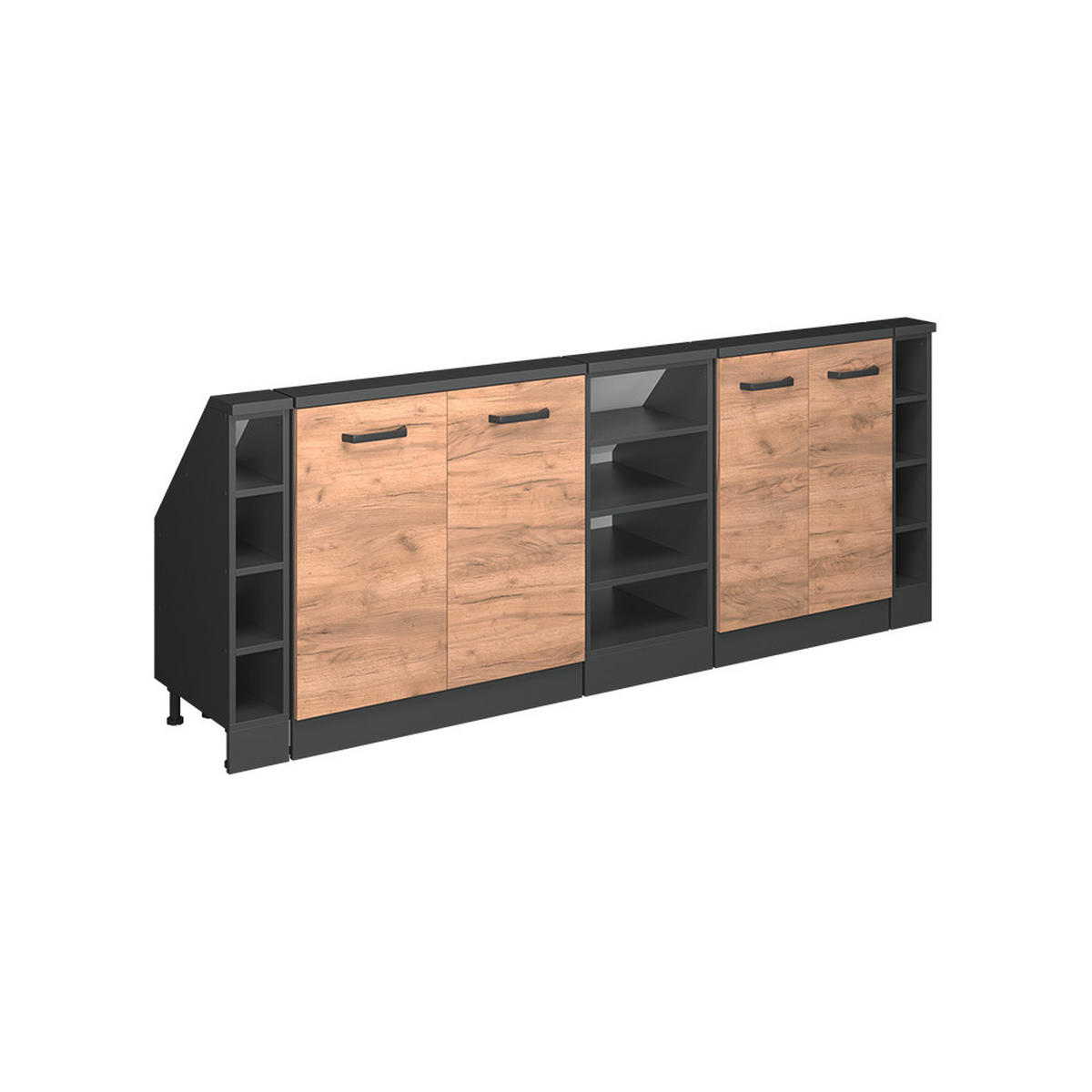 DACHSCHRÄGENSCHRANK-SET Rion Goldkraft Eiche/Anthrazit 5er Set - Honigeiche/Anthrazit, Holzwerkstoff (215/81.6/46cm) - Vicco