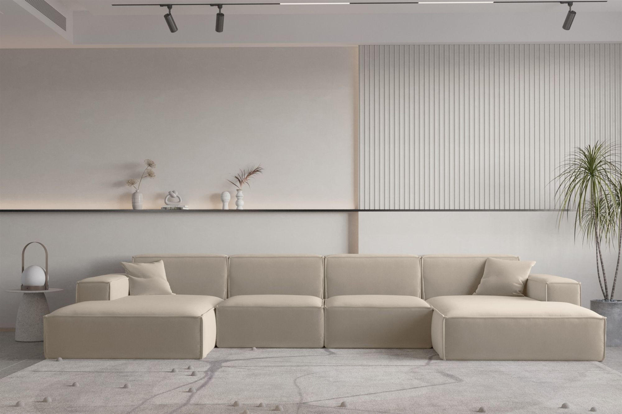 WOHNLANDSCHAFT Celes Premium Opera - Beige, Holzwerkstoff/Textil (379/73/165cm) - Fun Möbel