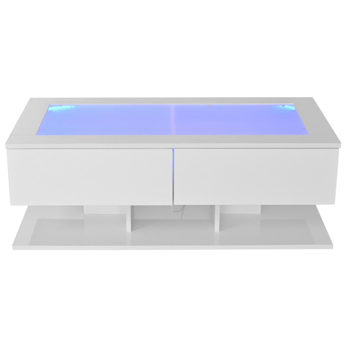 COUCHTISCH 100/50/35 cm aus Spanplatte mit Glasplatte, 2 Schubladen und LED-Beleuchtung, Weiß - Weiß, Holzwerkstoff (100/50/35cm) - Redom
