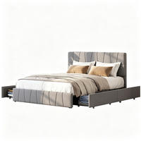 POLSTERBETT 160x200 cm mit 4 Schubladen, Doppelbett 160x200 mit Stauraum, Lattenrost, grauer Samtstoff - Grau, Holz/Holzwerkstoff (160/200cm) - GENKI LIVING