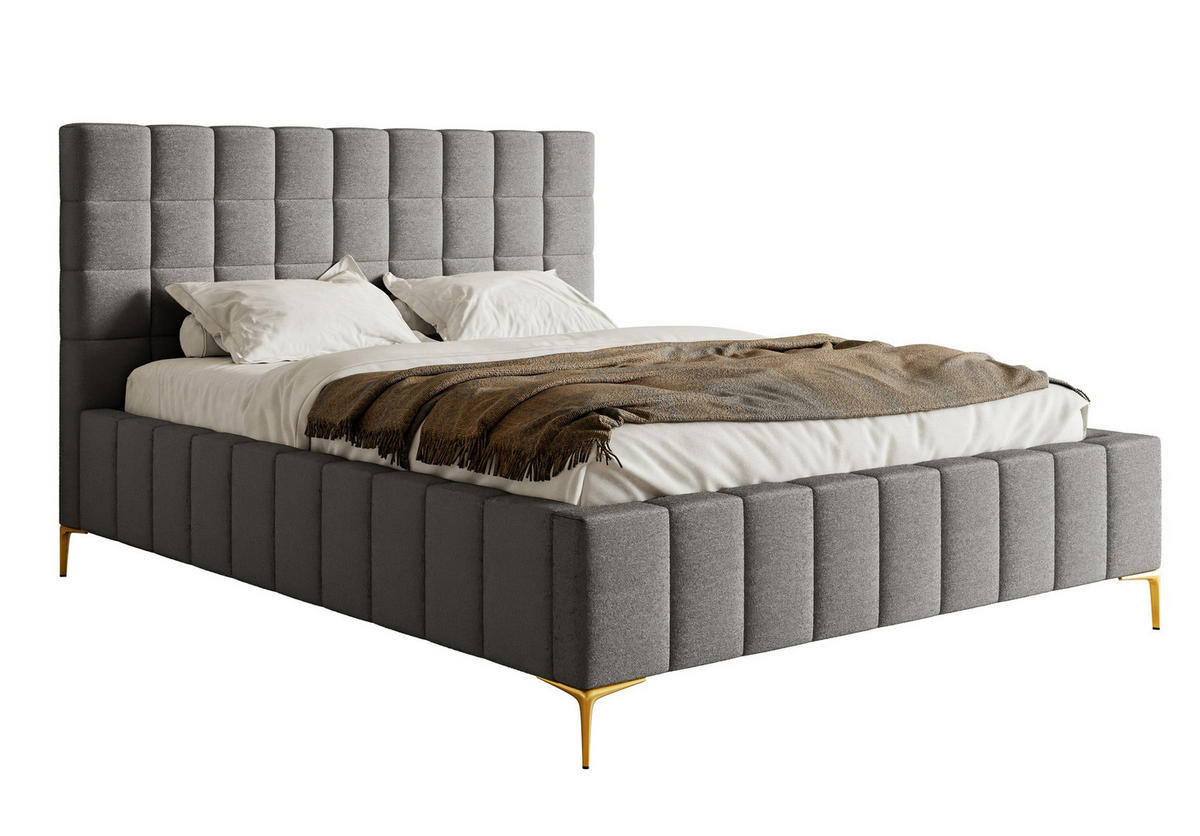 POLSTERBETT Szejlo Grau Chenille 160 cm - Goldfarben/Grau, Textil/Metall (160/200cm) - Selsey