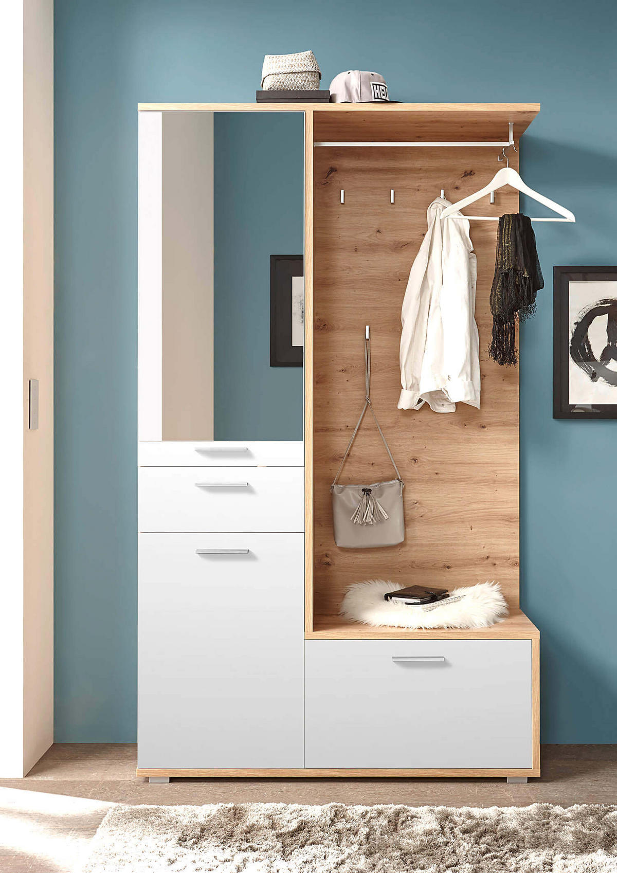 GARDEROBE 4-teilig in 117/198/38 cm - Weiß, Holz (117/198/38cm) - moebel dich auf