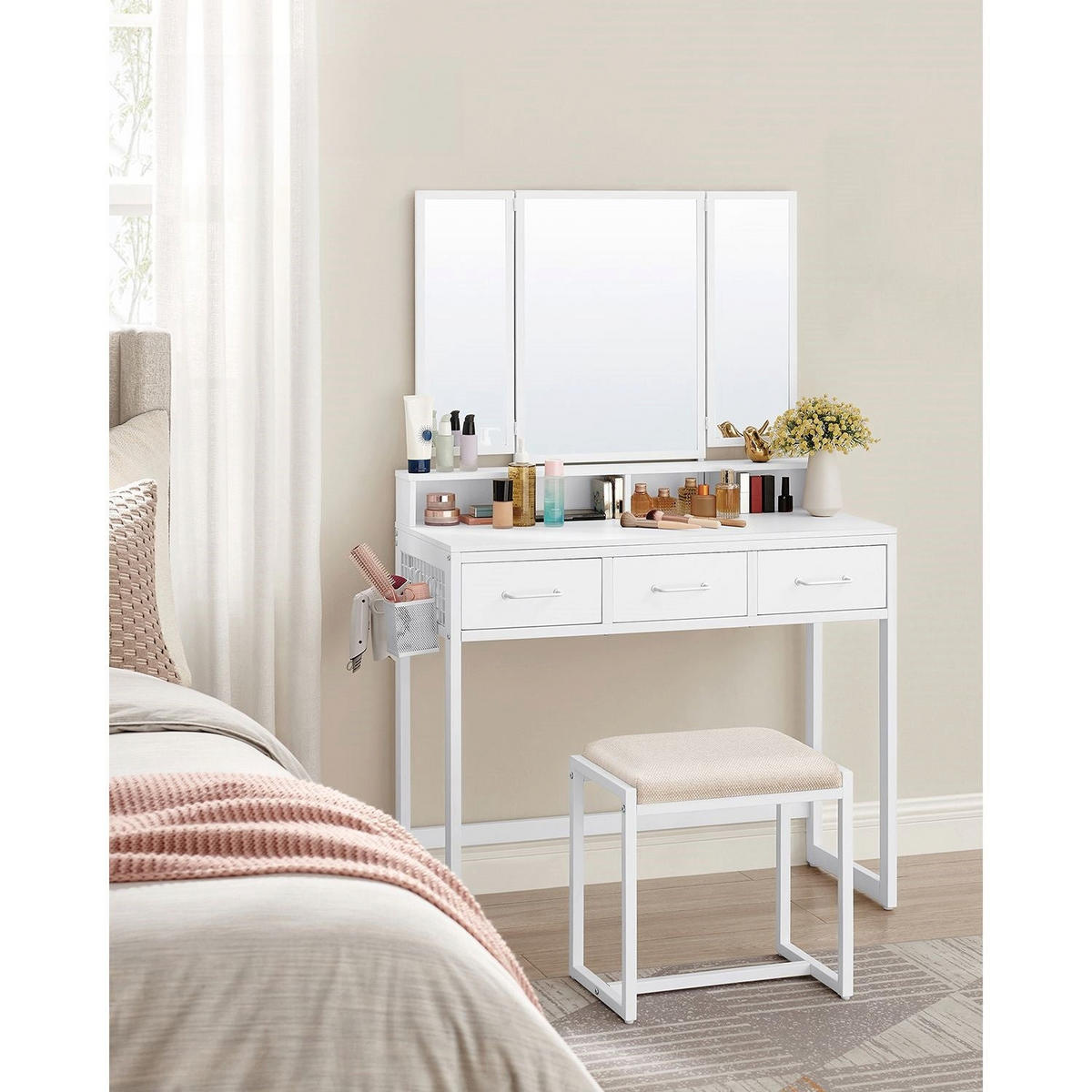 SCHMINKTISCH KINGSTOWN - Weiß, Glas (90/141/40cm) - Hansiro