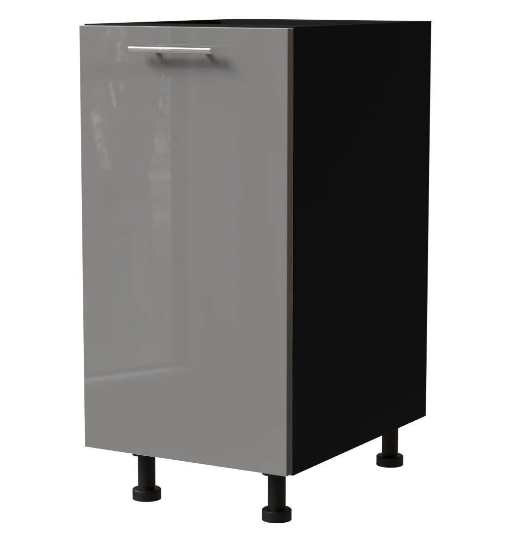 KÜCHENUNTERSCHRANK Essen D1D/40 Grau Hochglanz / Schwarz Matt 40 / 50 / 82cm - Schwarz/Grau, Holz/Holzwerkstoff (40/82/50cm) - Feldmann-Wohnen