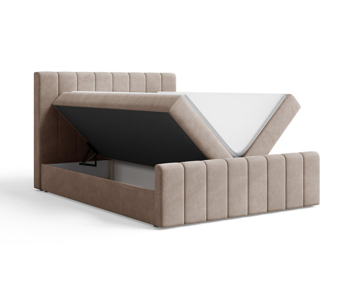 BOXBETT 01 BIS 140 x 200 cm - Manila - Modernes Polsterbett mit Bettkasten inkl. PU-Schaum-Topper und Federmechanismus - Cappuccino, Holz (140/200cm) - ROYAL24_MARKT