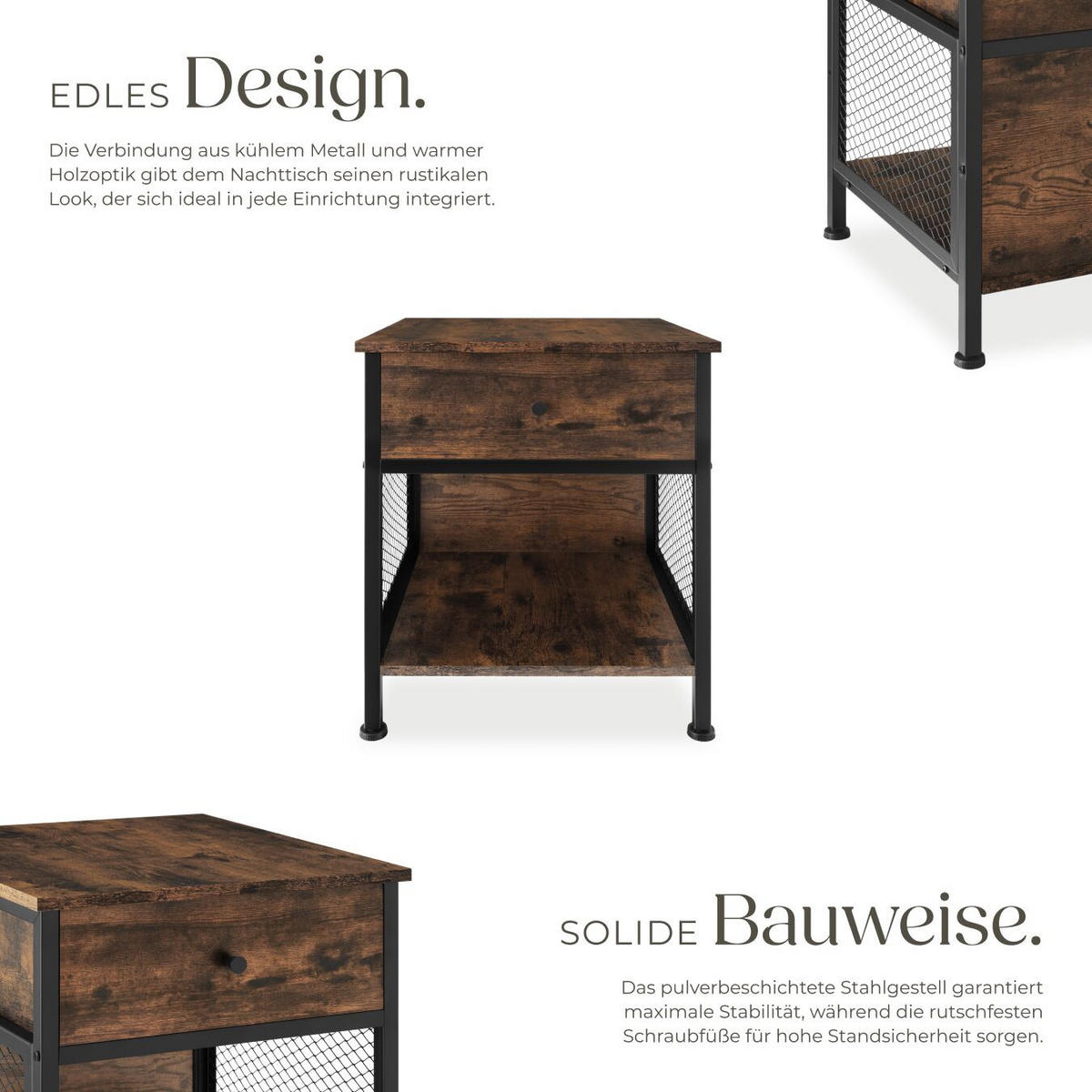 NACHTSCHRANK Killarney, 45 x 46 x 55,5 cm, Industrial Holz dunkel, rustikal - Rostfarben, Holzwerkstoff (45/55.5/46cm) - tectake