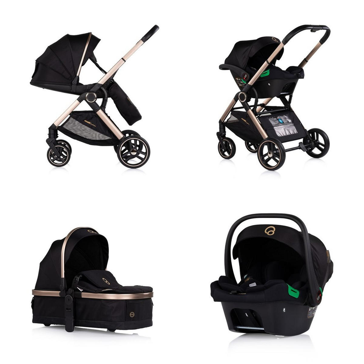 KOMBIKINDERWAGEN Euphoria 3in1 schwarz Sportsitz Babyschale umbaubar klappbar - Schwarz, Metall (88/64/107cm) - Chipolino