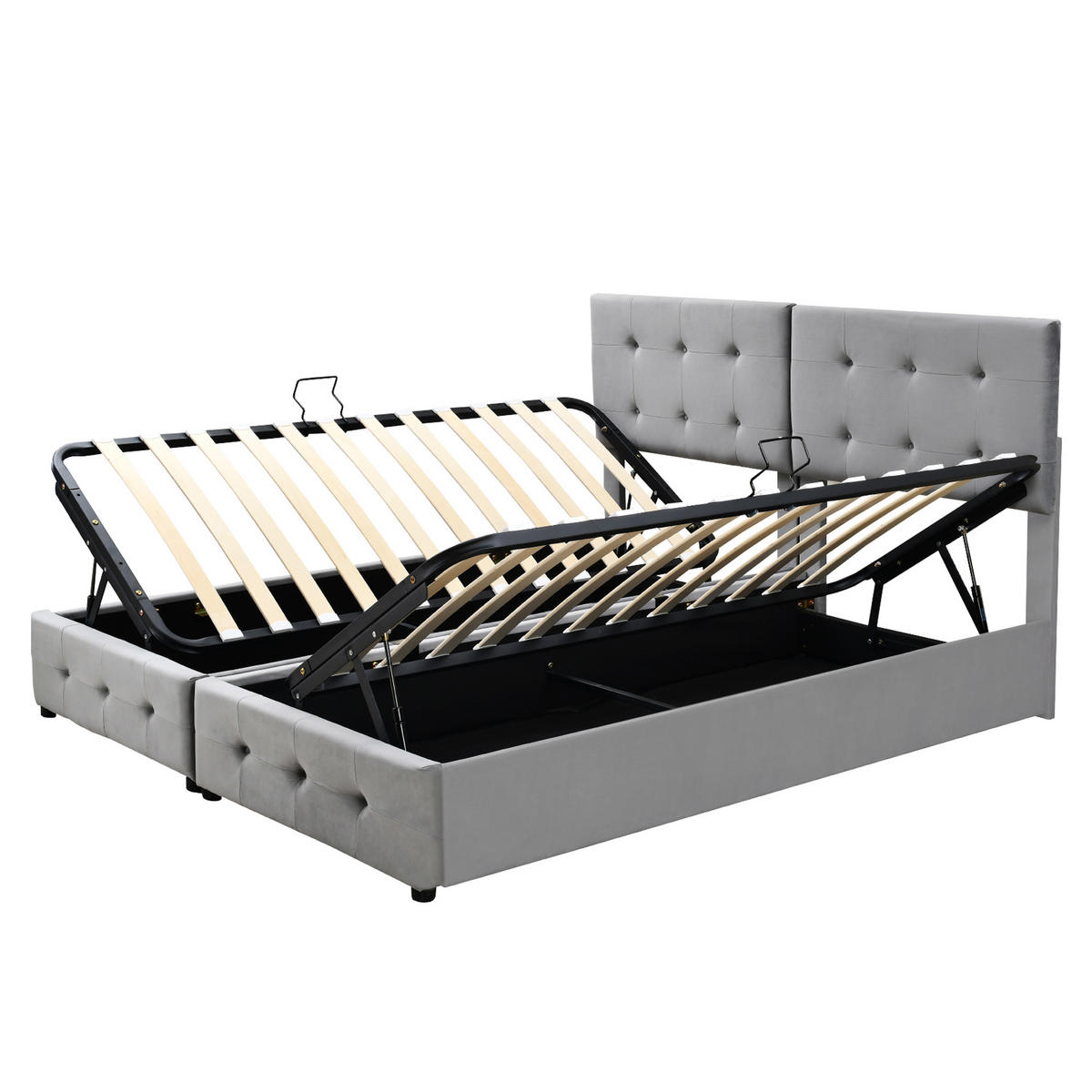 POLSTERBETT 180/200 cm graues hydraulisches Stauraumbett mit hochverstellbarem Kopfteil - Grau, Textil (180/200cm) - OKWISH