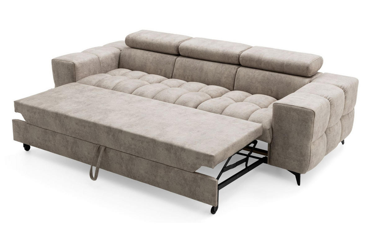 3-SITZER Sofa PUDDING mit Schlaffunktion 127x190 Velours Beige - Beige/Schwarz, Holz/Textil (260/90/100cm) - Muffo