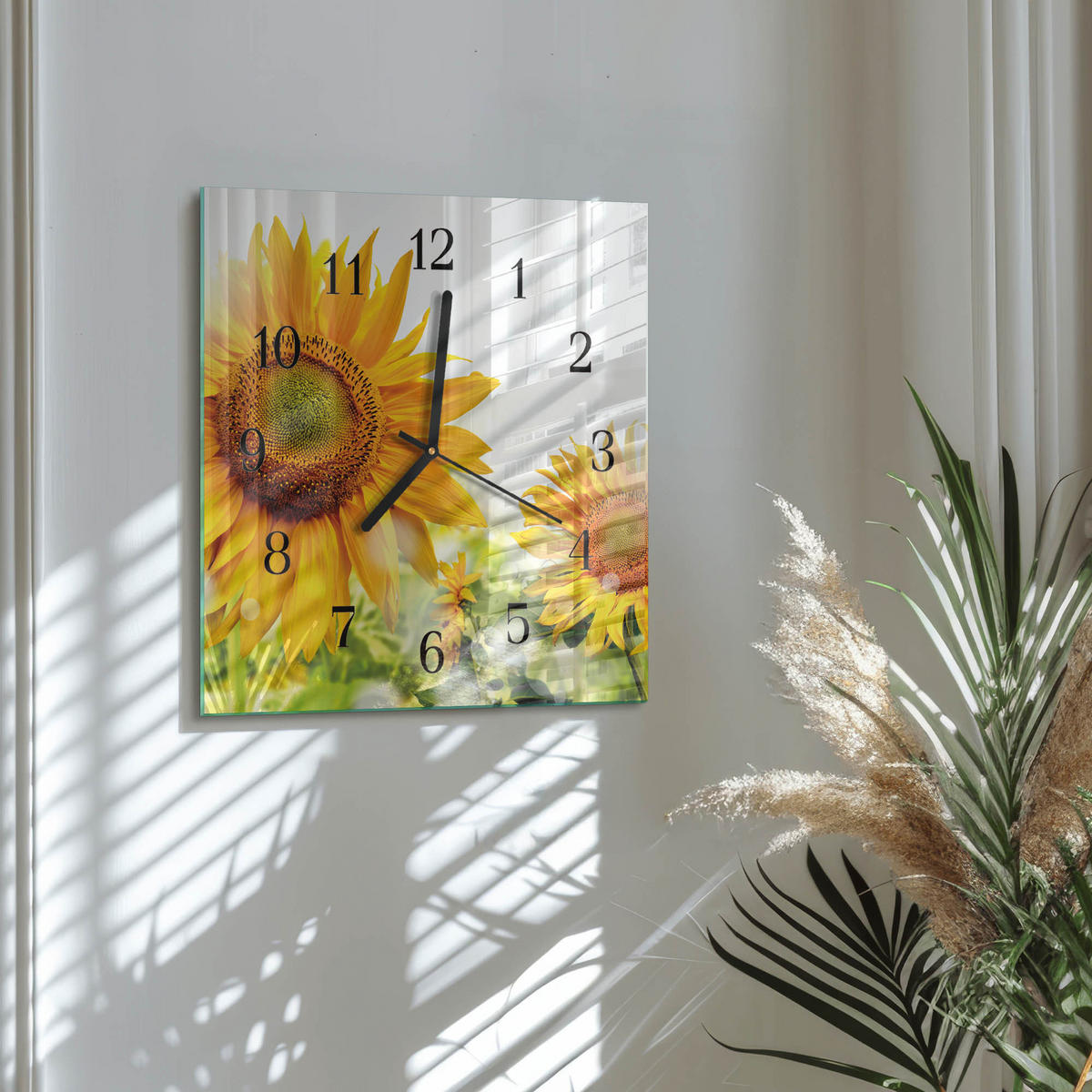 WANDUHR 30x30 cm - Sonnenblume - Gelb, Glas (30/30/0.4cm) - TULUP