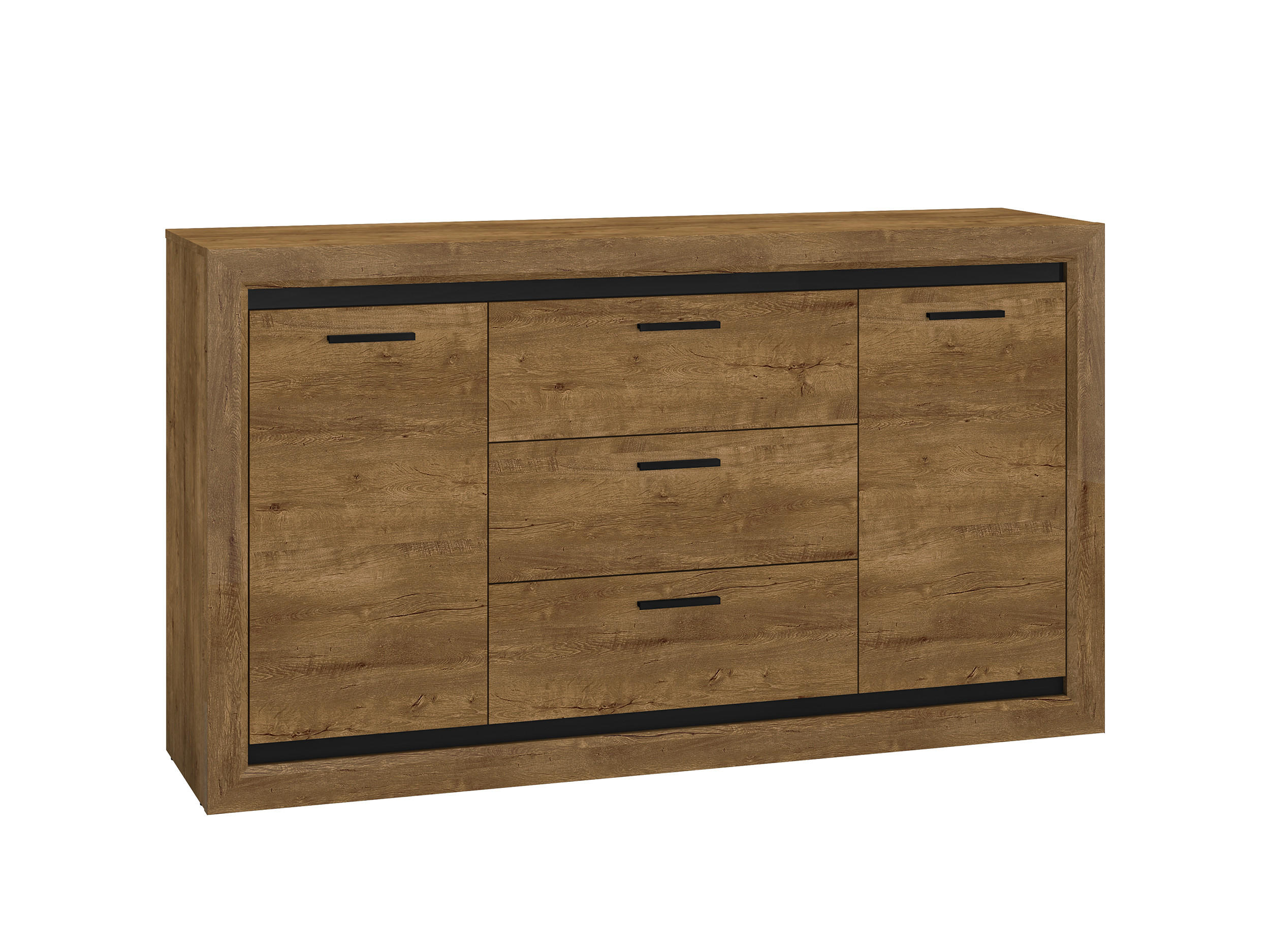 SIDEBOARD Baltica Lefkas Eiche / schwarz 165 / 43 / 94cm - Eichefarben/Braun, Holz/Holzwerkstoff (165/94/43cm) - Feldmann-Wohnen