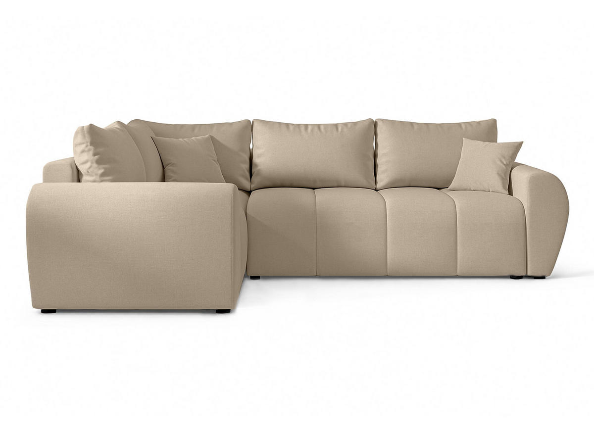 ECKSOFA L Form Malatya MAX Hellbraun 246/145/80 cm stilvolle mit Schlaffunktion L - Hellbraun/Schwarz, Kunststoff/Textil (175/235cm) - AX Living