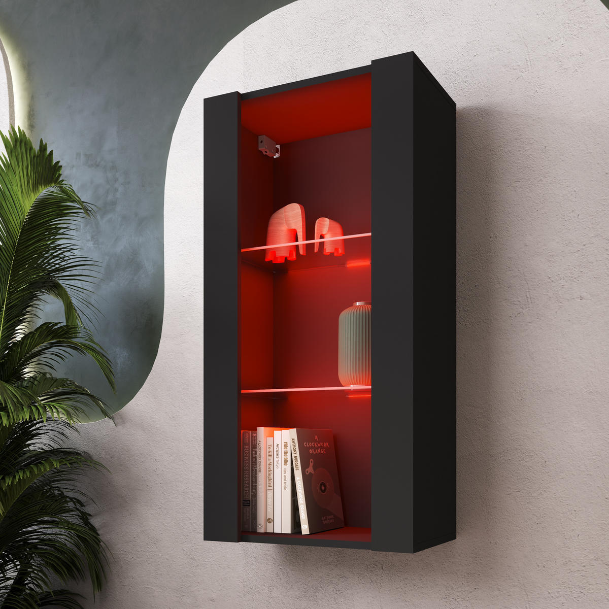 HÄNGEVITRINE TIVOLI Vertical 100, Schwarz, LED Mehrfarbige - Schwarz, Glas/Holzwerkstoff (50/100/29.5cm) - Komodee