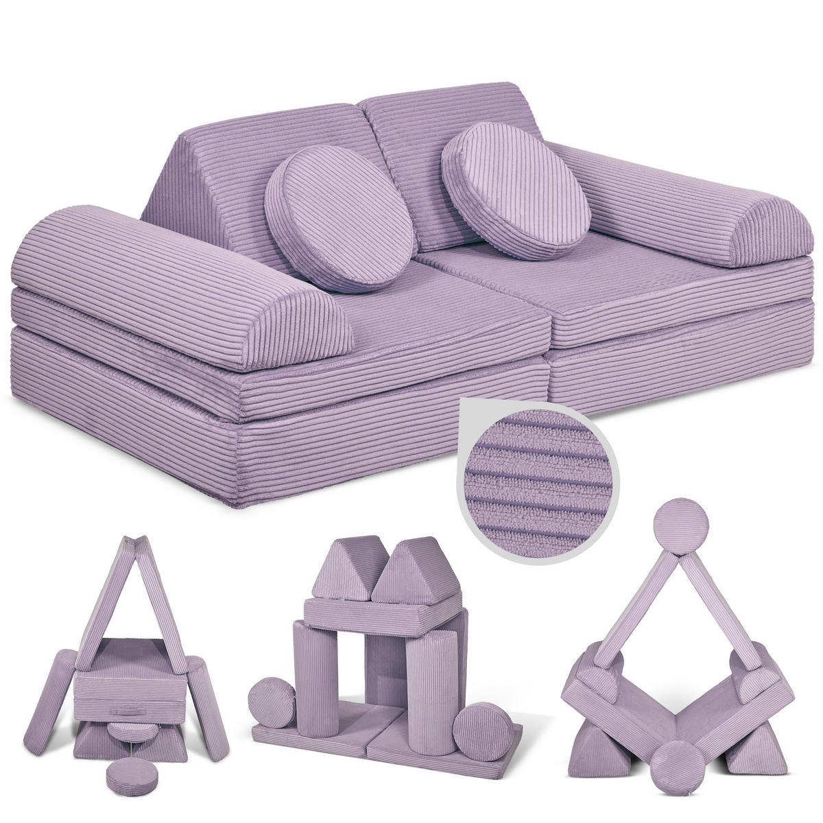 SPIELSOFA Kinder Fantasiewelt 8tlg - Lila, Textil (150/55/66cm) - Linodino