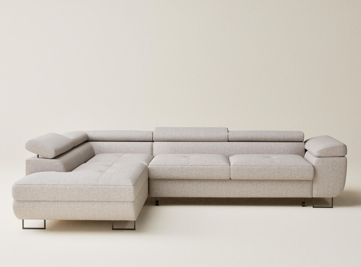 ECKSOFA MIT SCHLAFFUNKTION Concord Beige Webstoff - Schwarz/Grau, Holz/Holzwerkstoff (277/203cm) - Maison de Reve