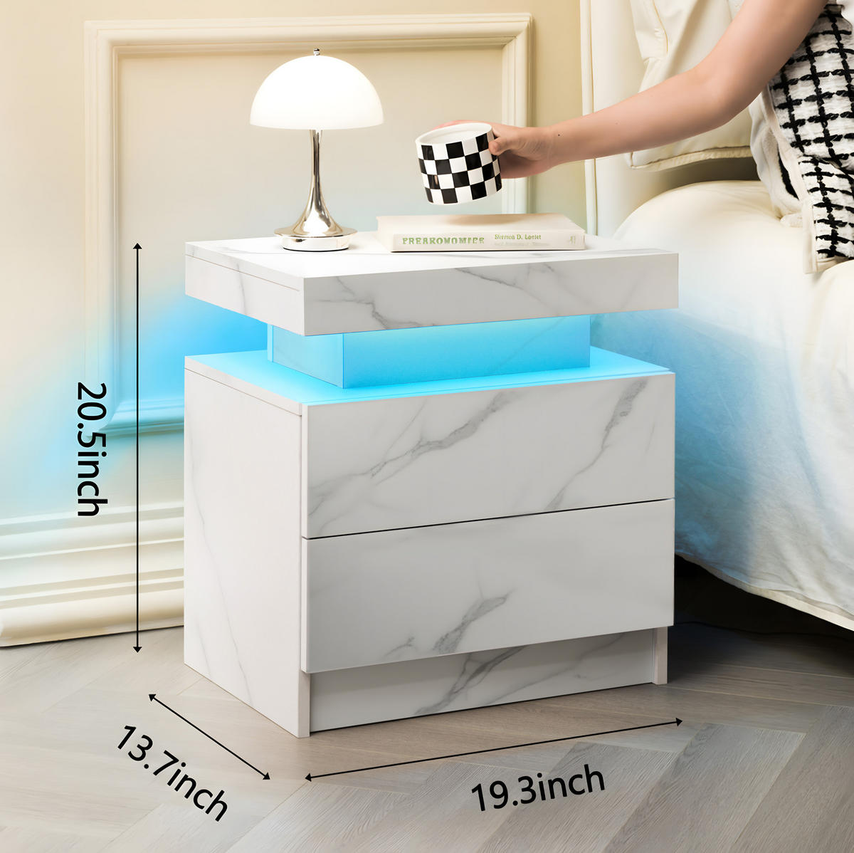 NACHTTISCH 50/53/36 cm Weiß aus Holzwerkstoff mit LED-Beleuchtung - Weiß, Holzwerkstoff (50/36/53cm) - OKMYHOME