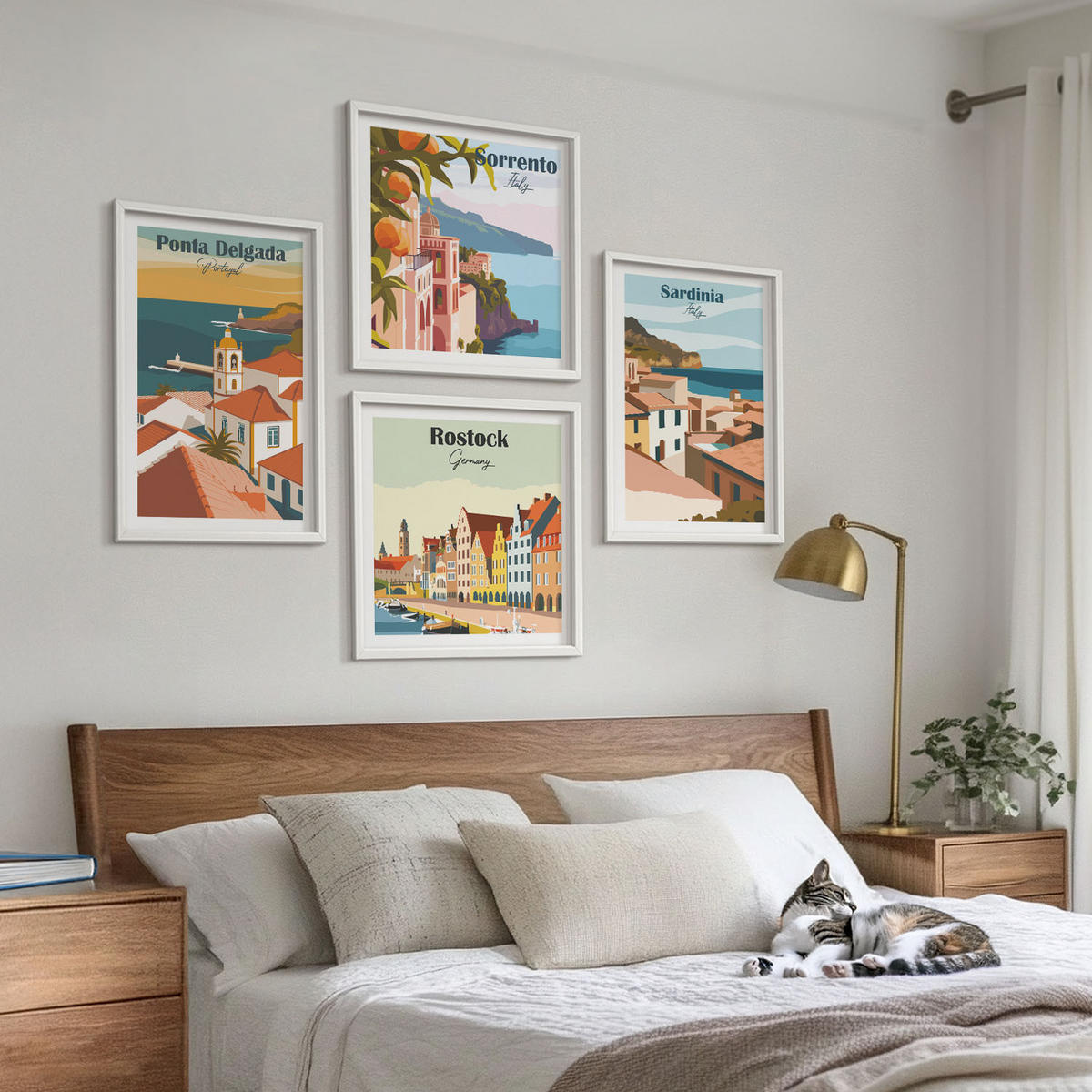BILDER SET 4er Set - 50x50 cm & 40x60 cm Weißer Rahmen - Ansichten europäischer Häfen - Weiß, Kunststoff (50/50cm) - TULUP