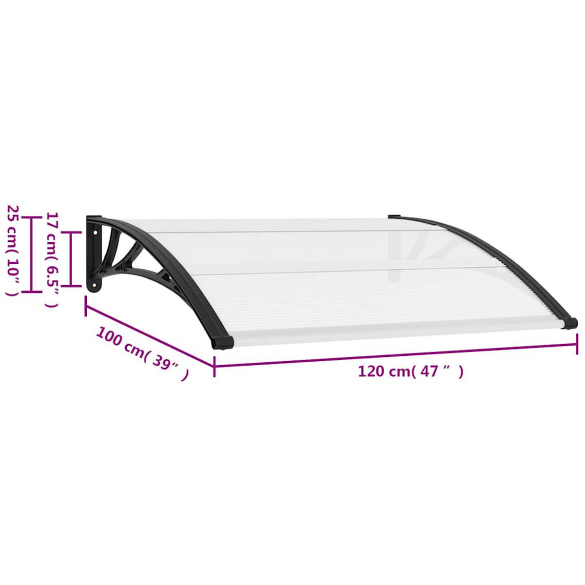 TÜRVORDACH 120/100 Cm Pc - Schwarz, Kunststoff (100/25/120cm) - vidaXL