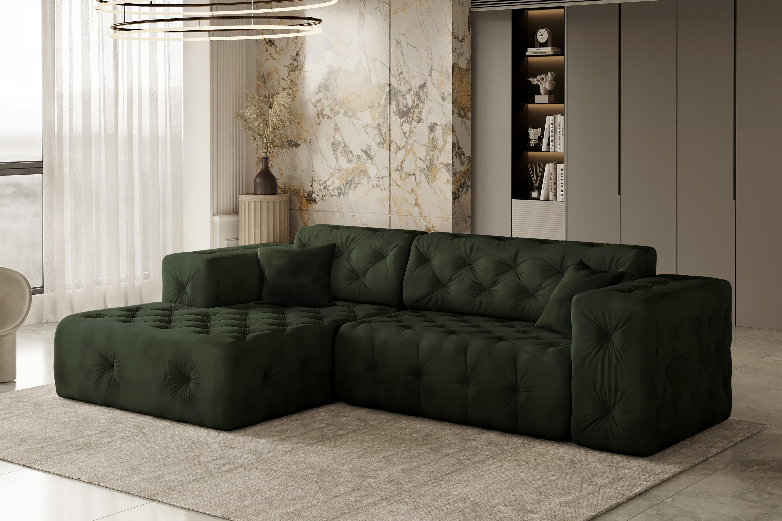 ECKSOFA L-Form Gesteppt LUX Stoff Whisper Links Grün - Grün, Holz/Kunststoff (165/266cm) - Kaiser Möbel