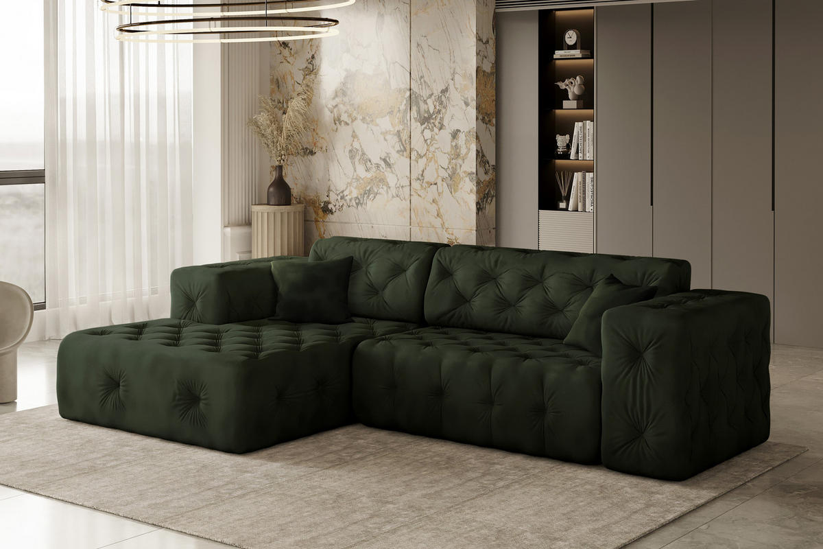 ECKSOFA L-Form Gesteppt LUX Stoff Whisper Links Grün - Grün, Holz/Kunststoff (165/266cm) - Kaiser Möbel