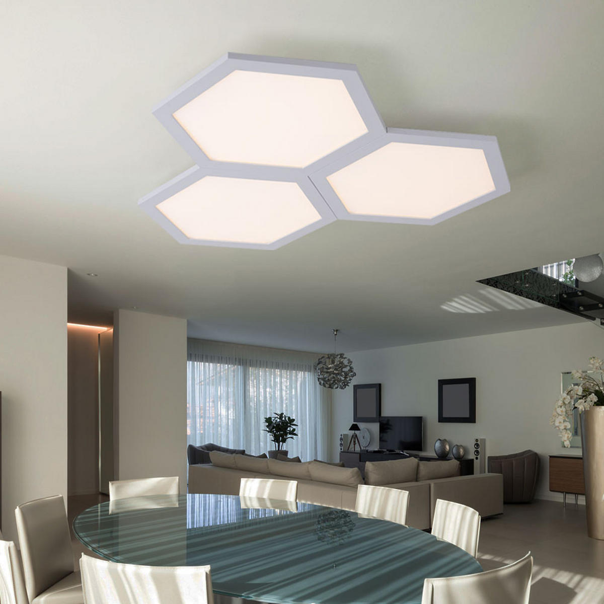 LED DECKENLEUCHTE Metall Weiß Opal - Weiß, Metall (52/52/4.2cm) - Globo Lighting