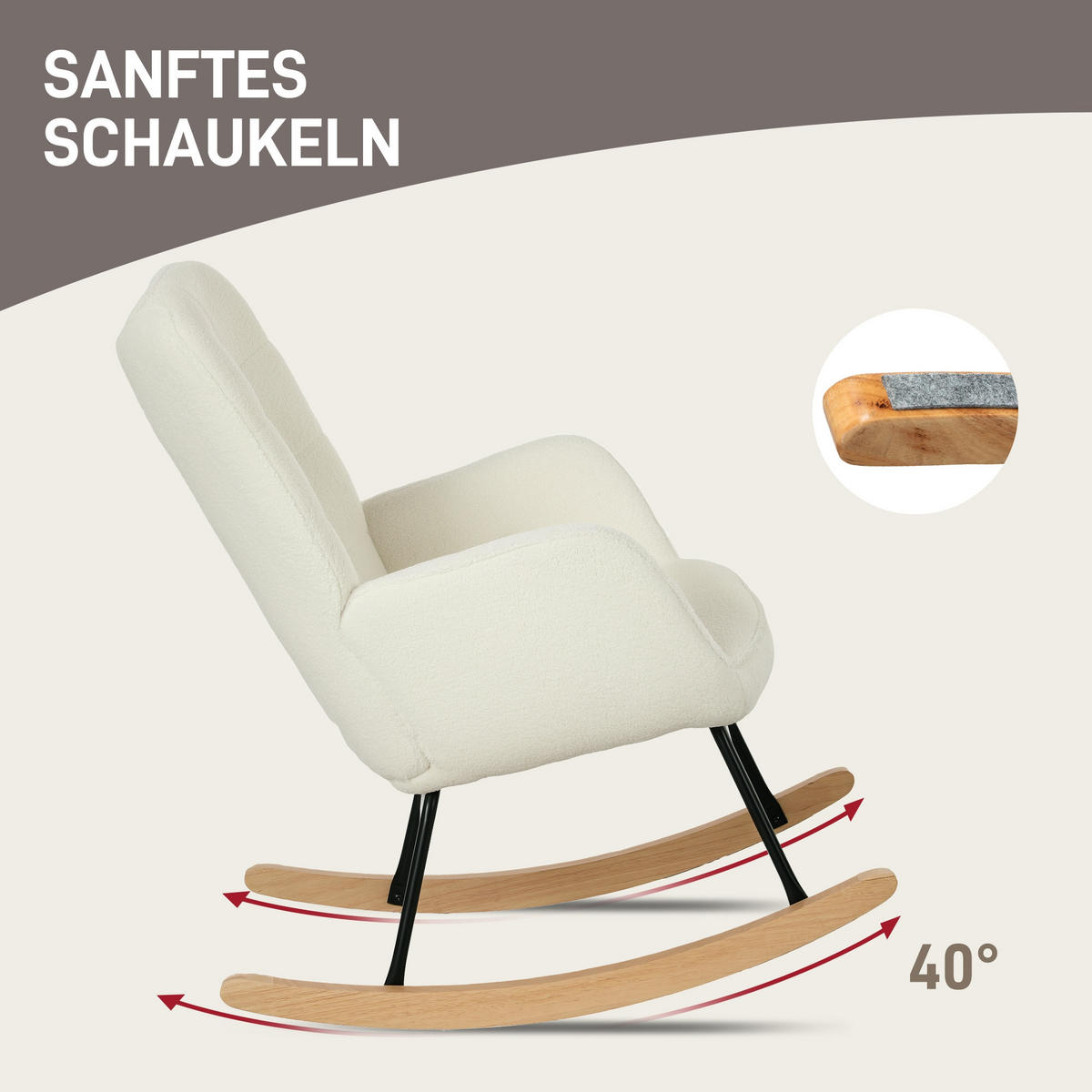 SCHAUKELSTUHL 71/98/101 cm Weiß Wollstoff - Weiß, Textil (98/101/71cm) - Oxeza