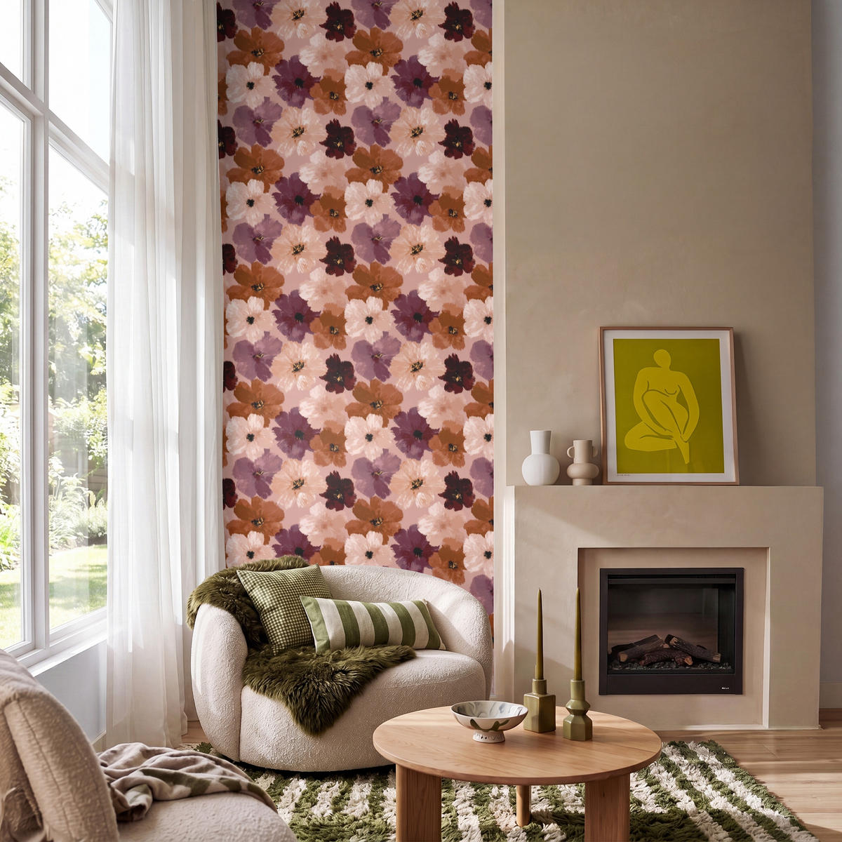 TAPETE - Blumen - Abstrakt - Erdtöne - 100x280 cm - Multicolor, Papier (100/280cm) - OnlyWow