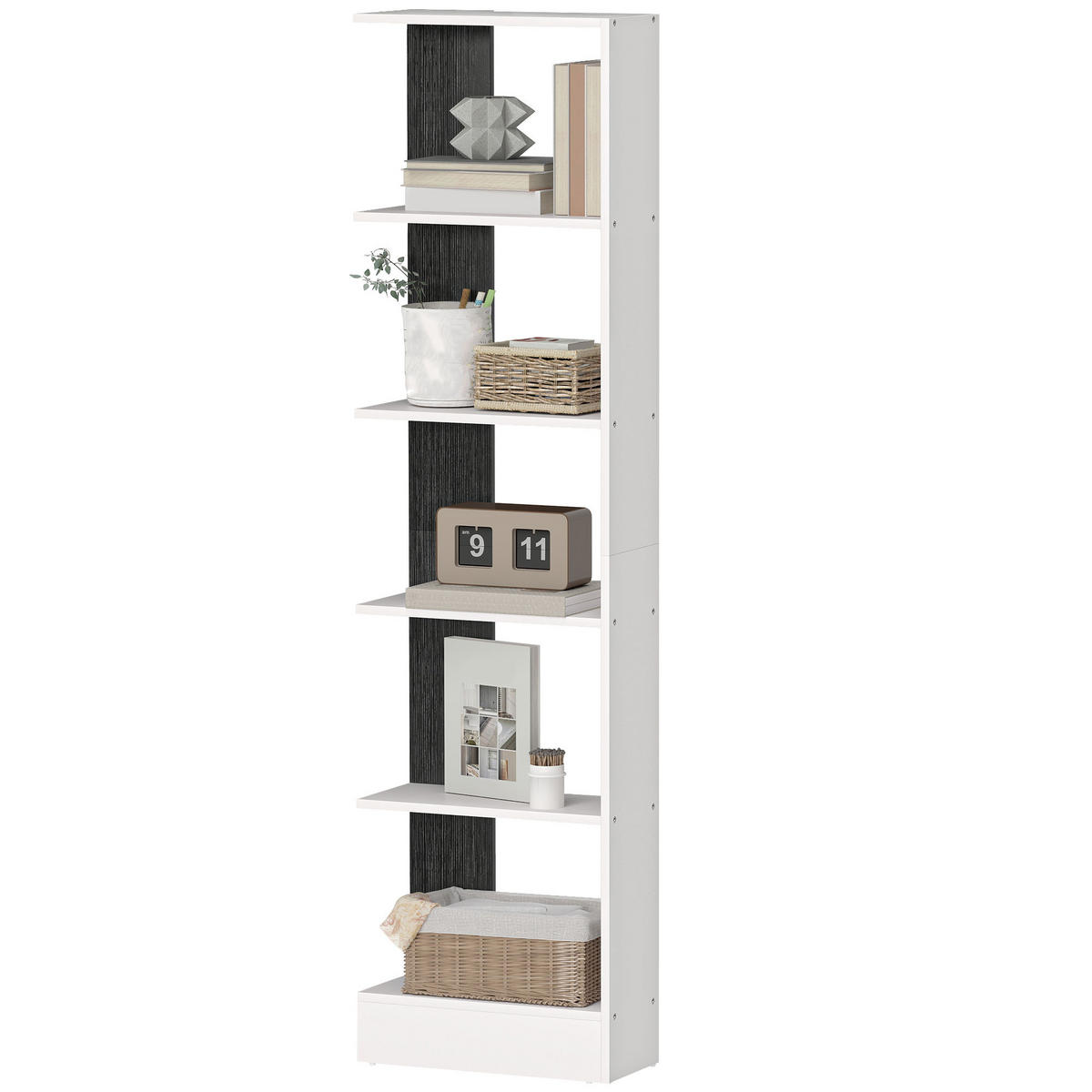 BÜCHERREGAL,5-STÖCKIG 45x21x170cm,schwarz-weiß - Schwarz, Holzwerkstoff (45/170/21cm) - Vallsero