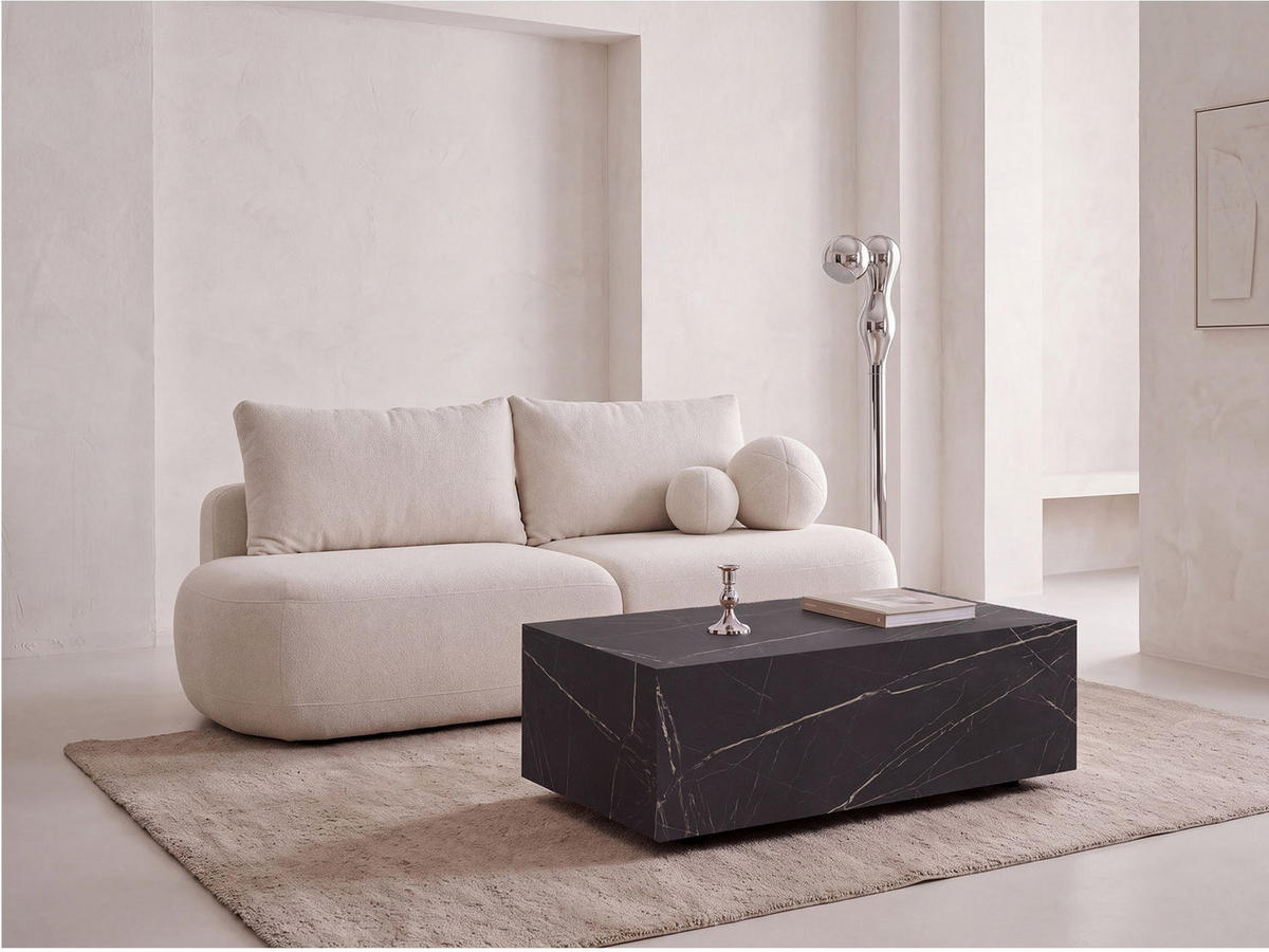 COUCHTISCH Noma Rechteckig in Marmor Schwarz, Blockform mit versteckten Rollen 90/55/28 cm - Anthrazit/Schwarz, Holzwerkstoff (55/90/28cm) - WFL GROUP